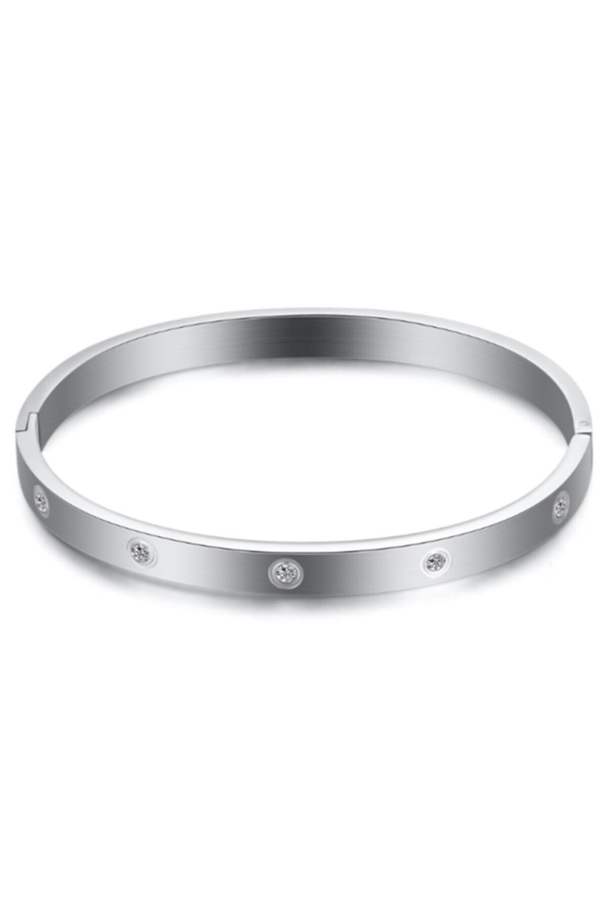 inSade Concept - Kadın Gümüş Renkli Zirkon Taşlı Paslanmaz Çelik Cartier Bileklik 18 cm