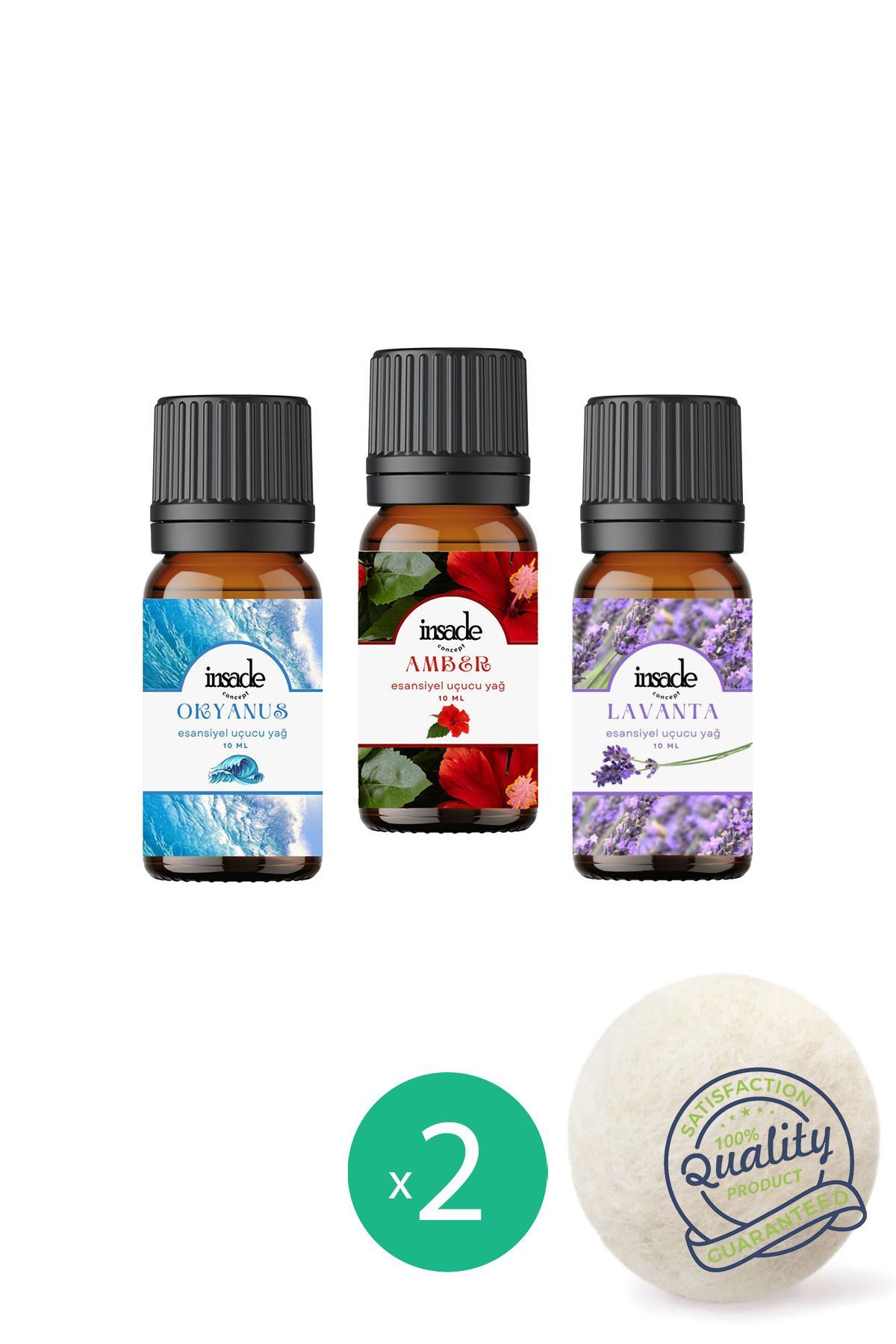 inSade Concept - Koku Seti - Çamaşır Yün Kurutma Topu Kokusu - 10 ml - 3 Adet - 2 Kurutma Topu