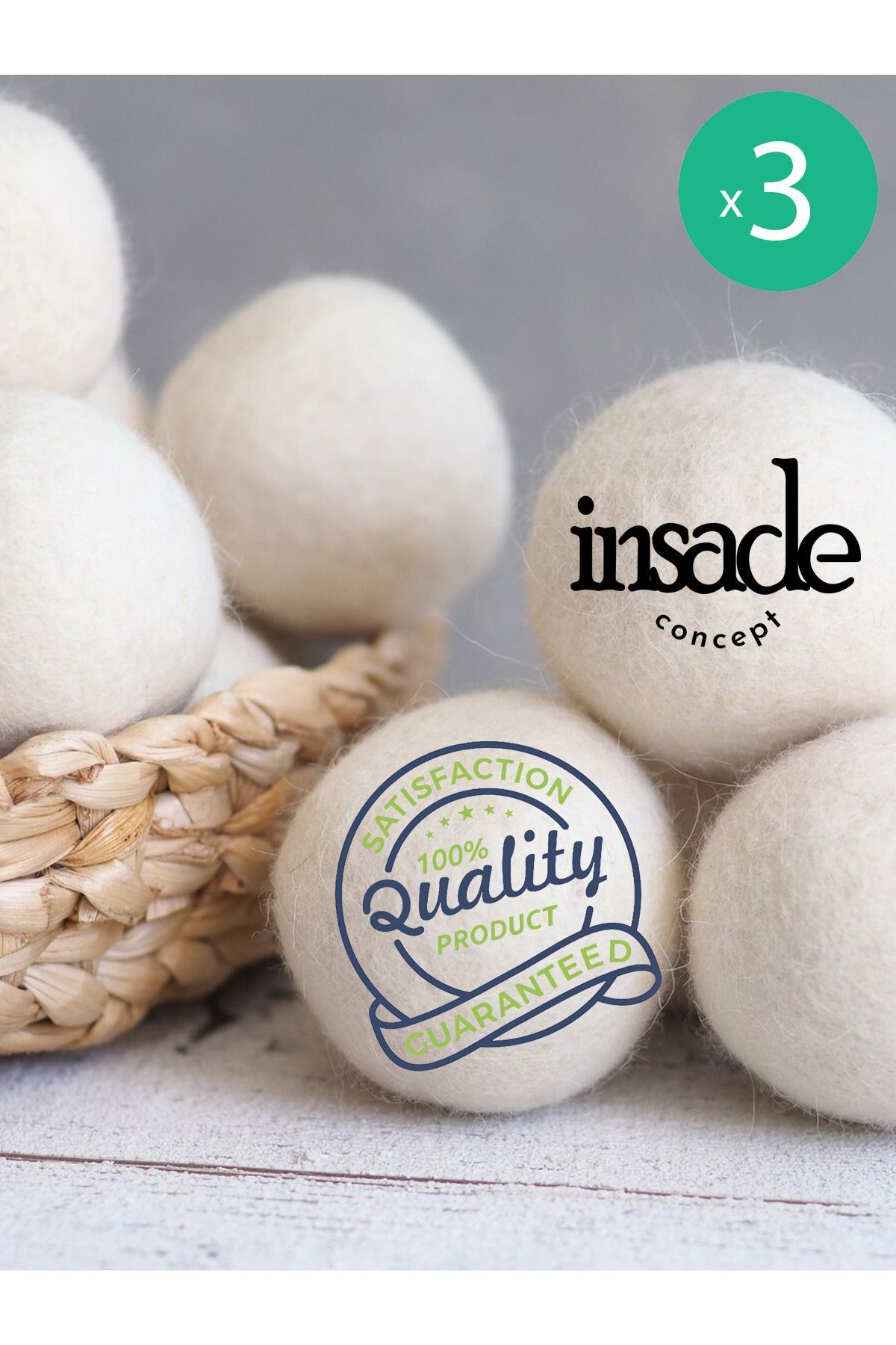 inSade Concept - Yün Kurutma Topu 3 Adet Doğal Yumuşatıcı Çamaşır Kurutma Makinesi Kurutma Topları el yapimi