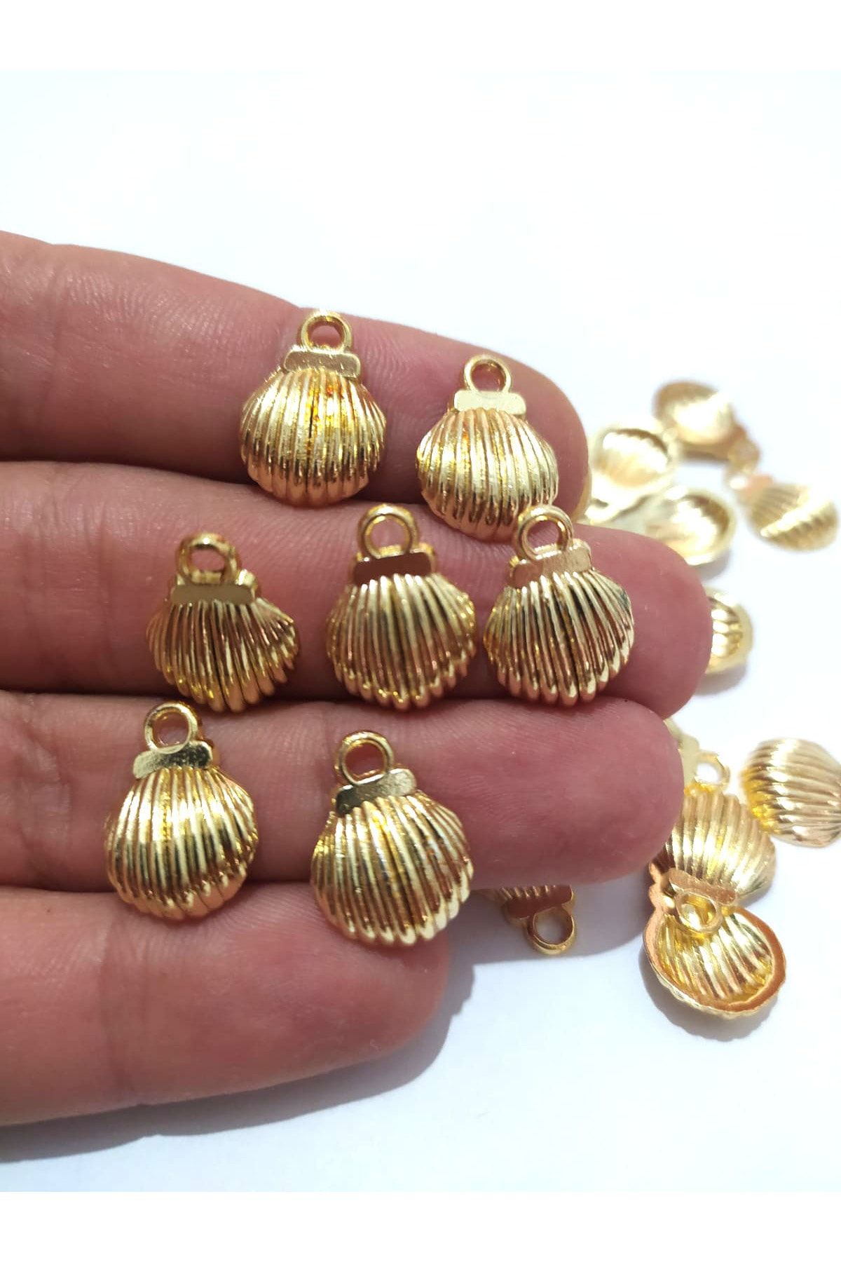 inSade Concept - Takı Yapımı Için 10 Adet Gold Deniz Kabuğu Midye Bereket Şans Kolye Bileklik Halhal Ucu