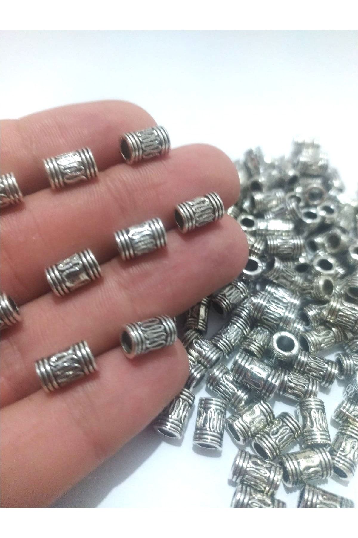 inSade Concept - Takı Tespih Yapımı Için 20 Adet Silver Kısa Silindir Otantik Aparat Boncuk Kolye Bileklik Halhal