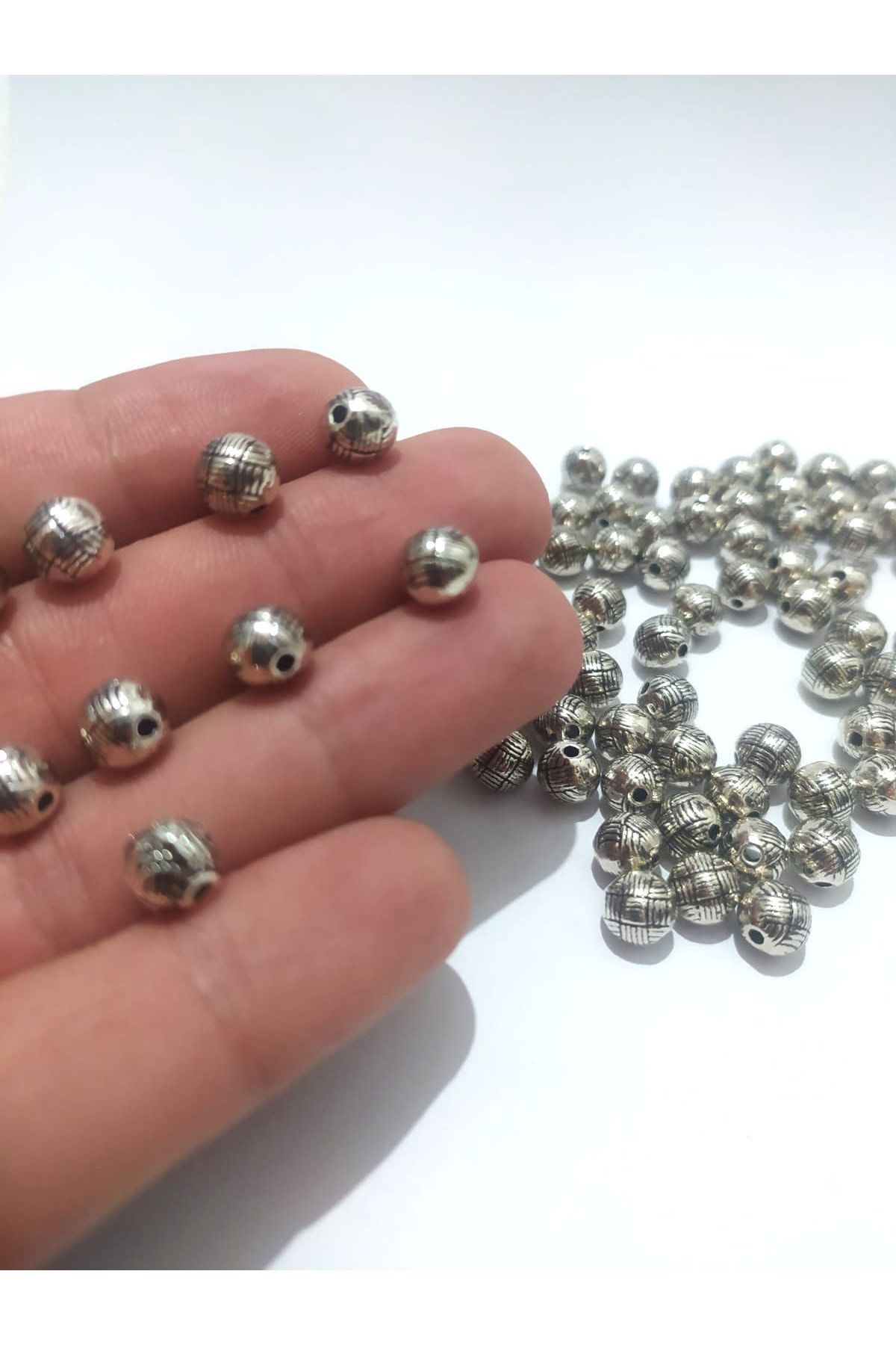 inSade Concept - Takı Tespih Yapımı Için 20 Adet Silver Hasır Desenli Otantik Aparat Boncuk Kolye Bileklik Halhal