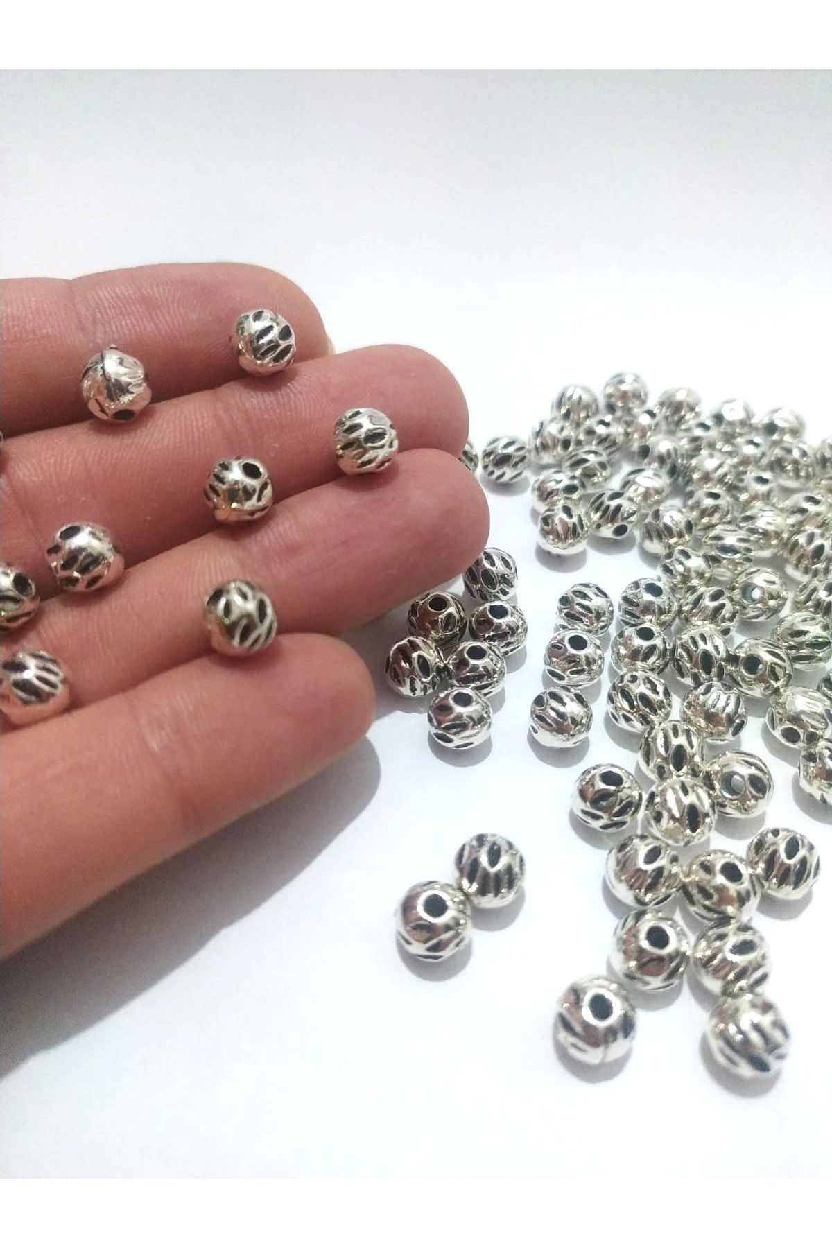 inSade Concept - Takı Tespih Yapımı Için 20 Adet Silver Yarık Desenli Otantik Aparat Boncuk Kolye Bileklik Halhal