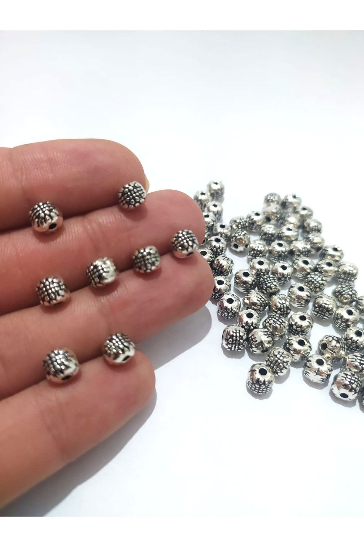 inSade Concept - Takı Tespih Yapımı Için 20 Adet Silver Nokta Desenli Otantik Aparat Boncuk Kolye Bileklik Halhal
