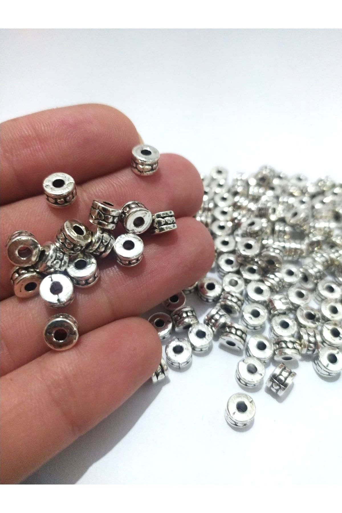 inSade Concept - Takı Tespih Yapımı Için 20 Adet Silver Silindir Sütun Kısa Otantik Aparat Boncuk