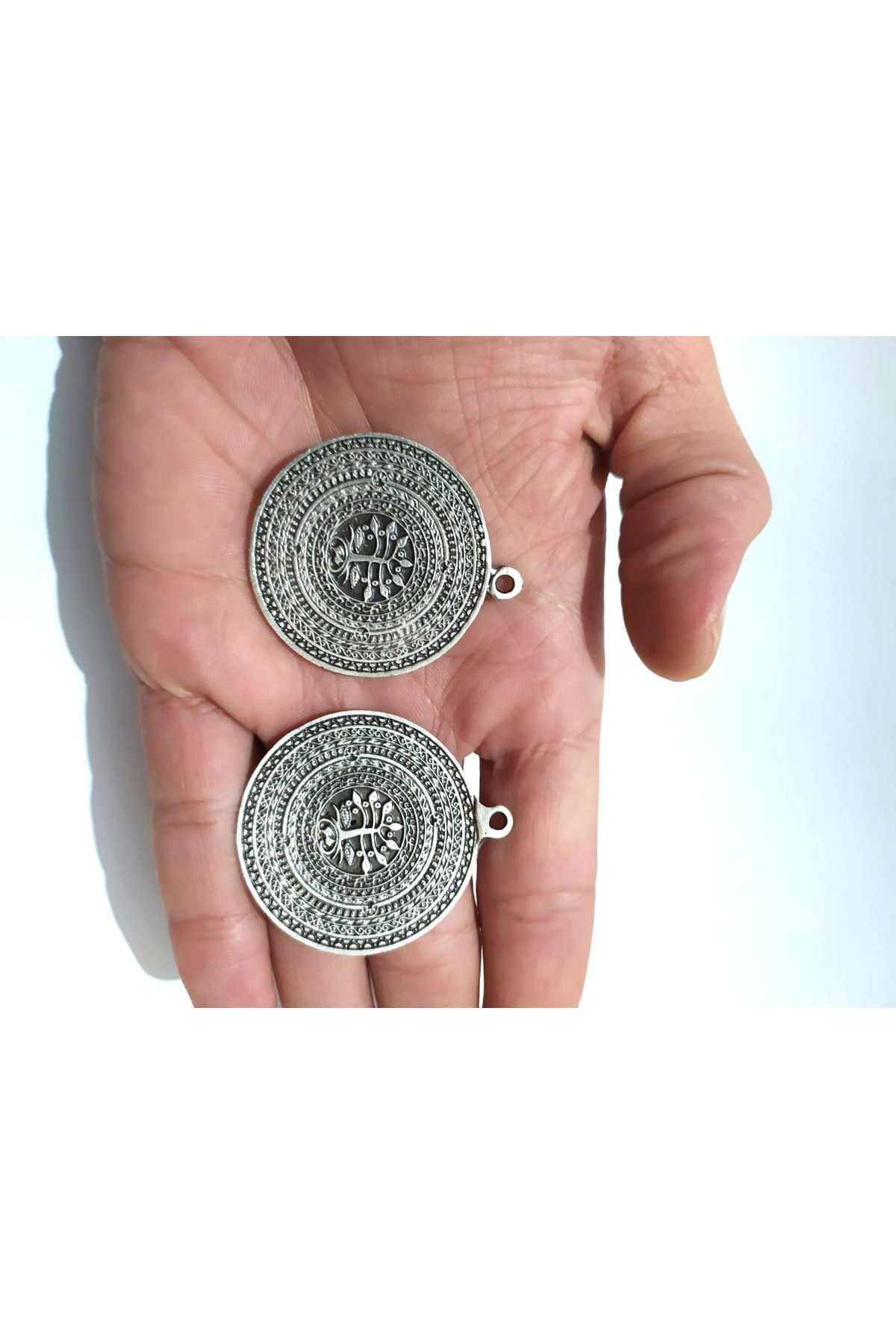 inSade Concept - Takı Yapımı için 2 Adet Hayat Ağaç Totem Gümüş Kaplama Otantik Kolye Bileklik Küpe Halhal Ucu