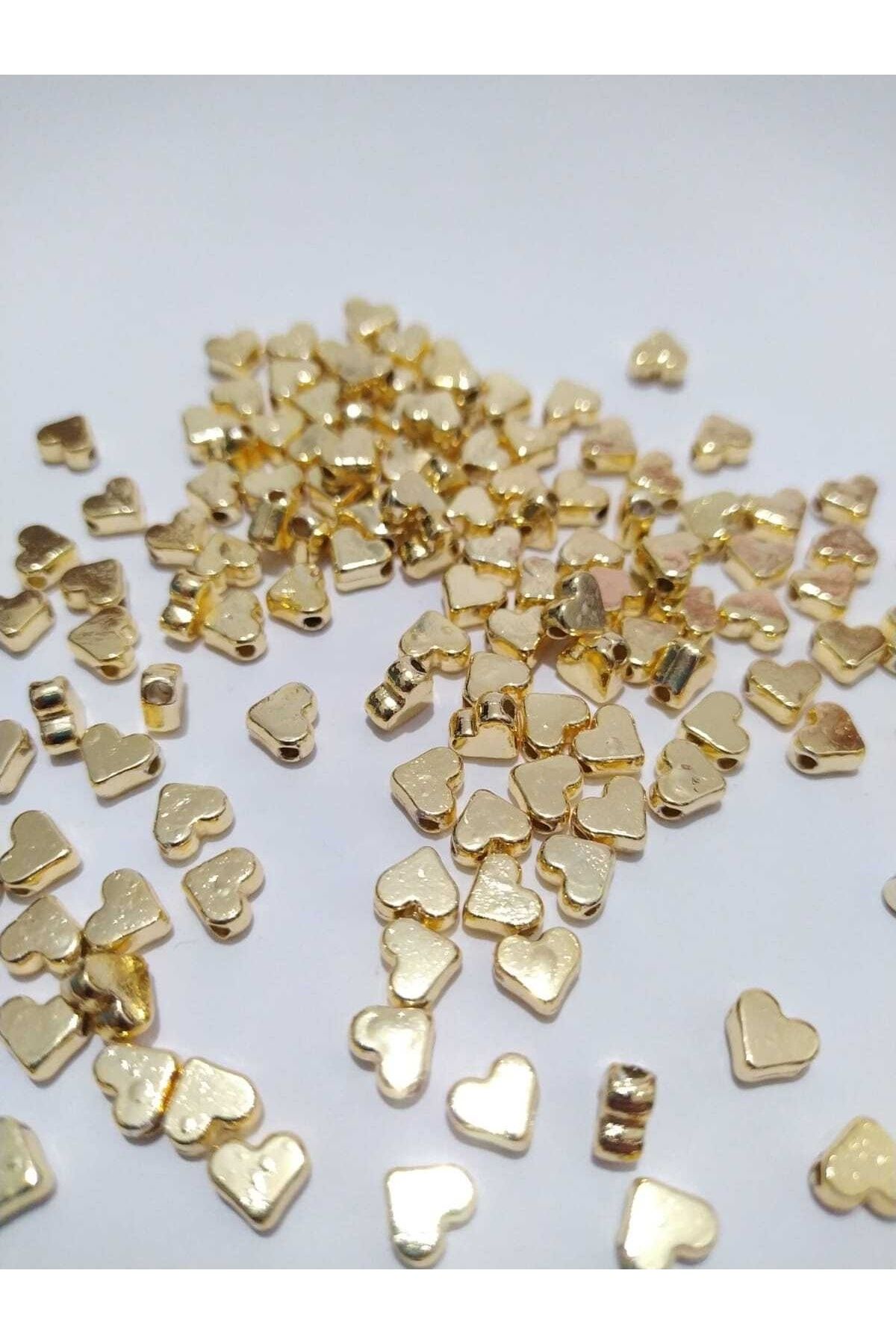 inSade Concept - Takı Yapımı Için 10 Adet Gold Renk Kalp Sevgi Şans Kolye Bileklik Halhal Ucu