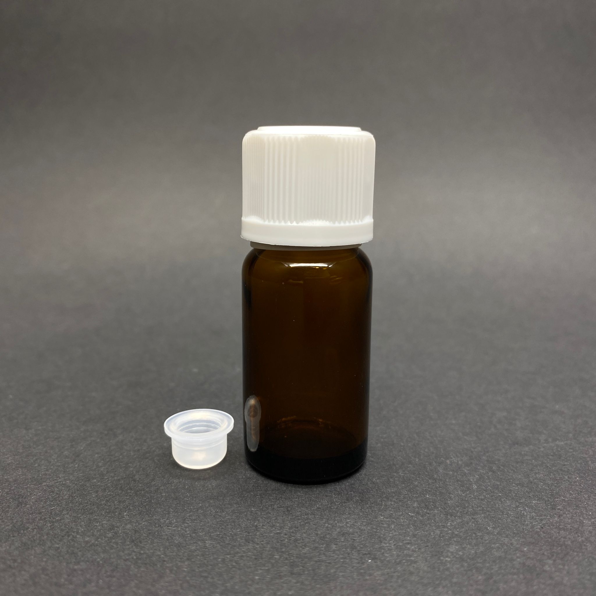 10 Cc Amber Cam Şişe Beyaz Çocuk Kilitli Kapaklı Emniyet Halkalı - İçi Contalı + Kör Tıpalı (18 Ağız) - 10 Ml Cam Şişe - Kahverengi
