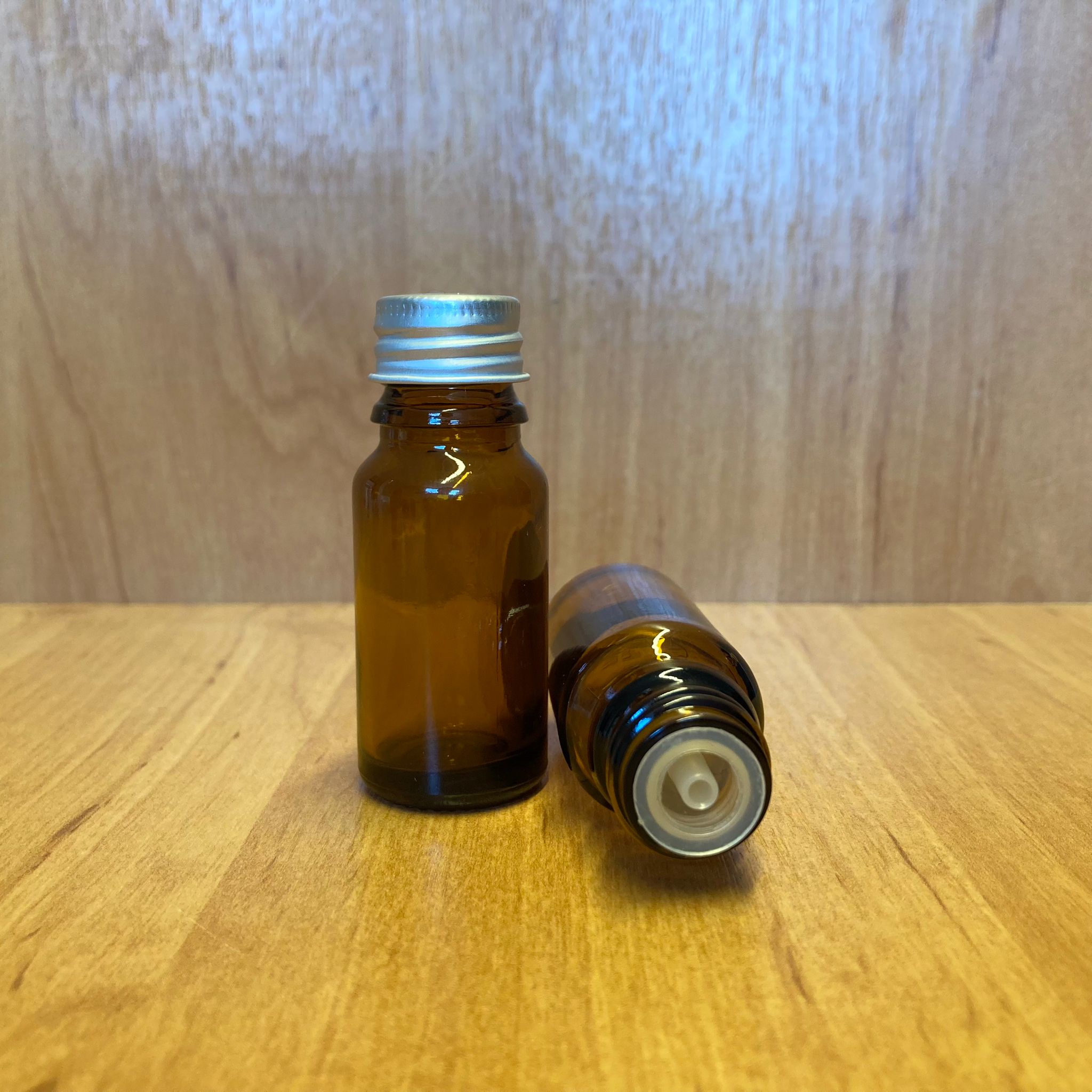 10 Cc Amber İçten Damlalıklı - Gümüş Metal Kapaklı Cam Şişe - 10 Ml Kolonya Tıpalı Cam Şişe