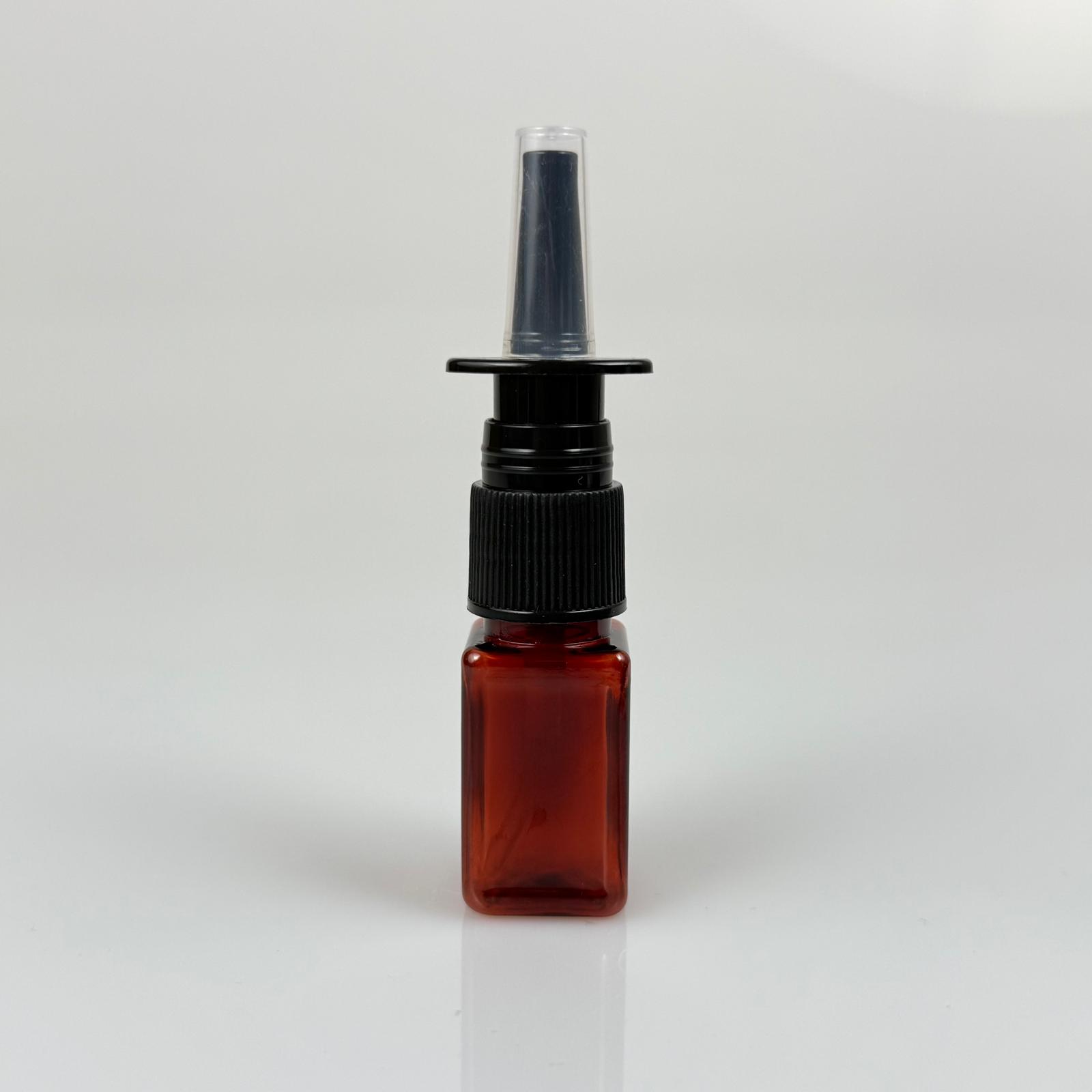 10 Cc Amber Kare Pet Şişe- Siyah Nazal Burun Spreyli 10 Ml Plastik Şişe