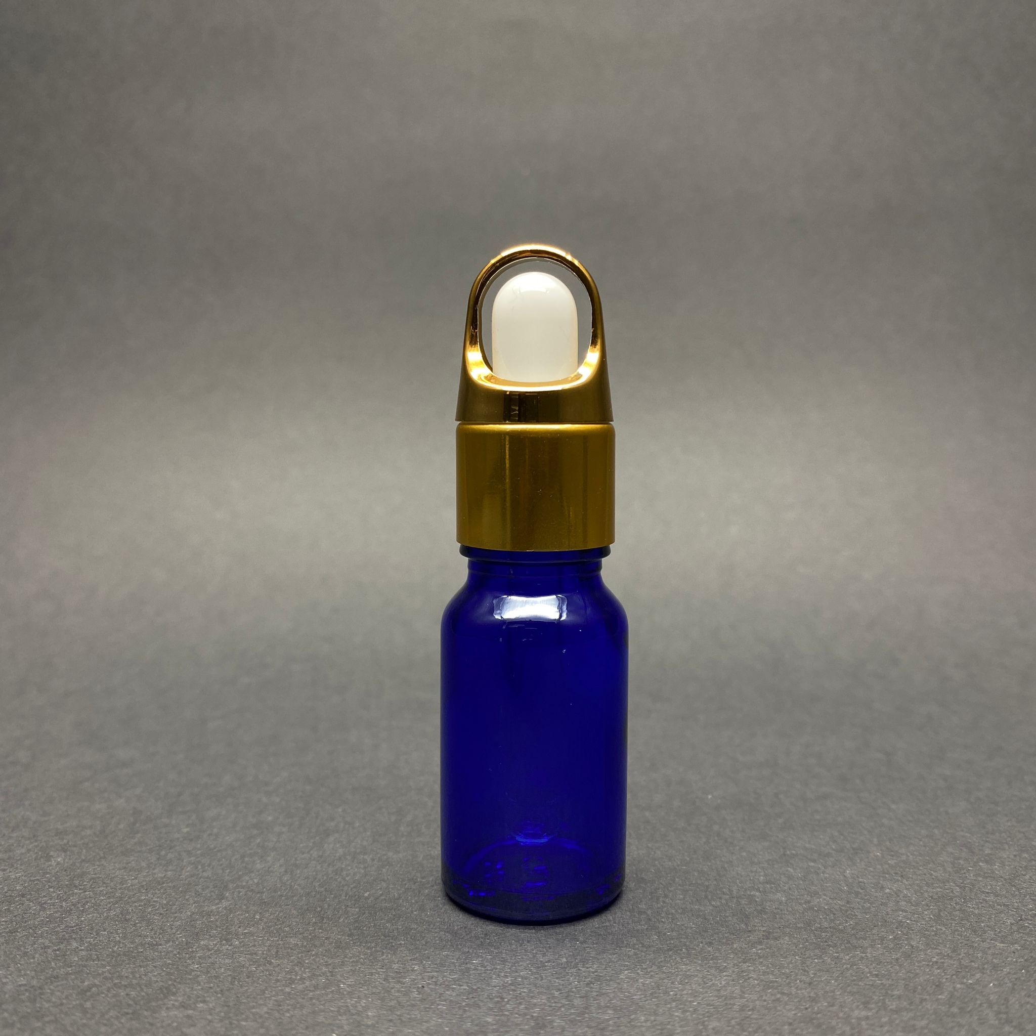 10 Cc Mavi Cam Damlalıklı Şişe - Beyaz Emzik - Gold Flower Sepet Model Metalik Kapak - 10 Ml Cam Damlalıklı Şişe