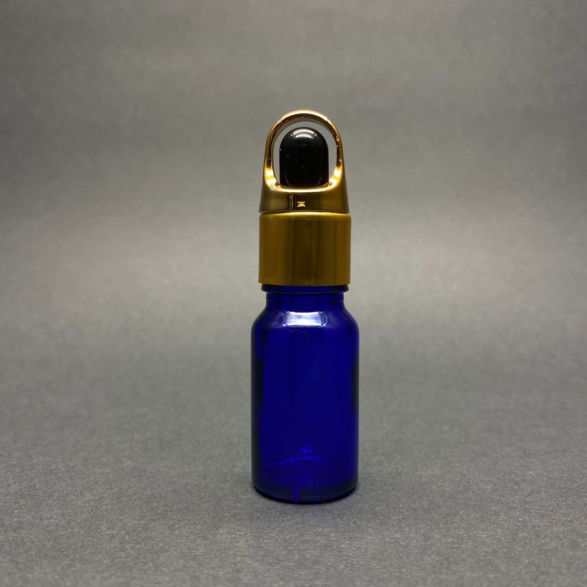 10 Cc Mavi Cam Damlalıklı Şişe - Siyah Emzik - Gold Flower Sepet Model Metalik Kapak - 10 Ml Cam Damlalıklı Şişe