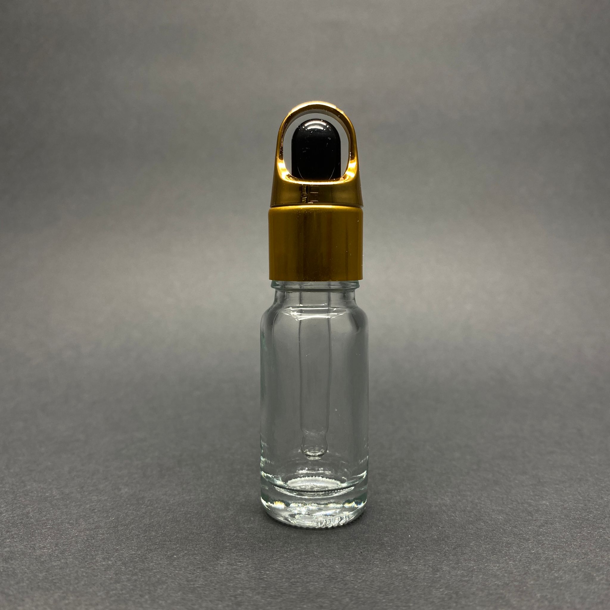 10 Cc Şeffaf Cam Damlalıklı Şişe - Siyah Emzik - Gold Flower Sepet Model Metalik Kapak - 10 Ml Cam Damlalıklı Şişe