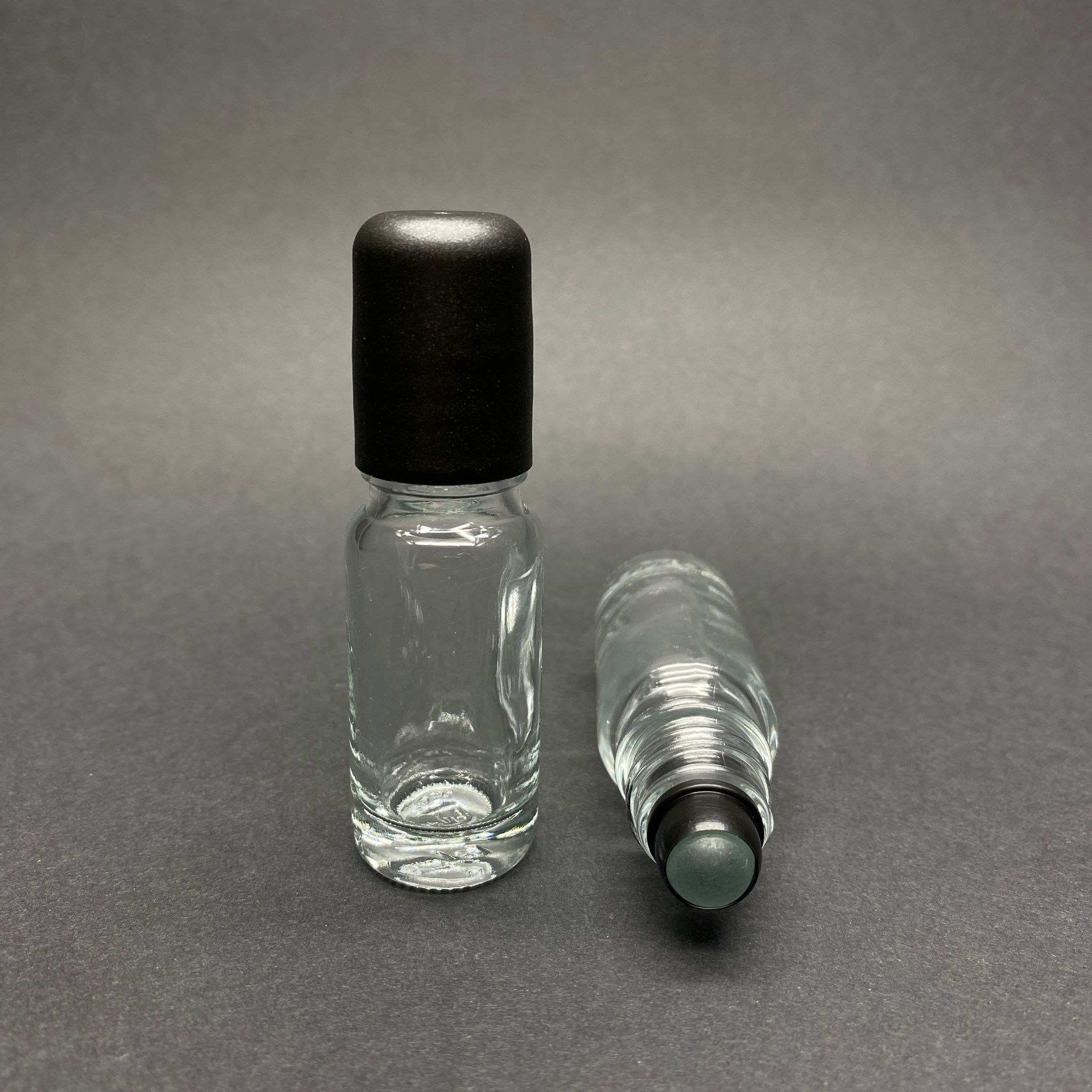 10 Cc Şeffaf Cam Roll-On Şişesi - Siyah Kapaklı -  10 Ml Cam Bilyeli Şişe - Cam Roll On Şişe - Cam Esans Şişesi
