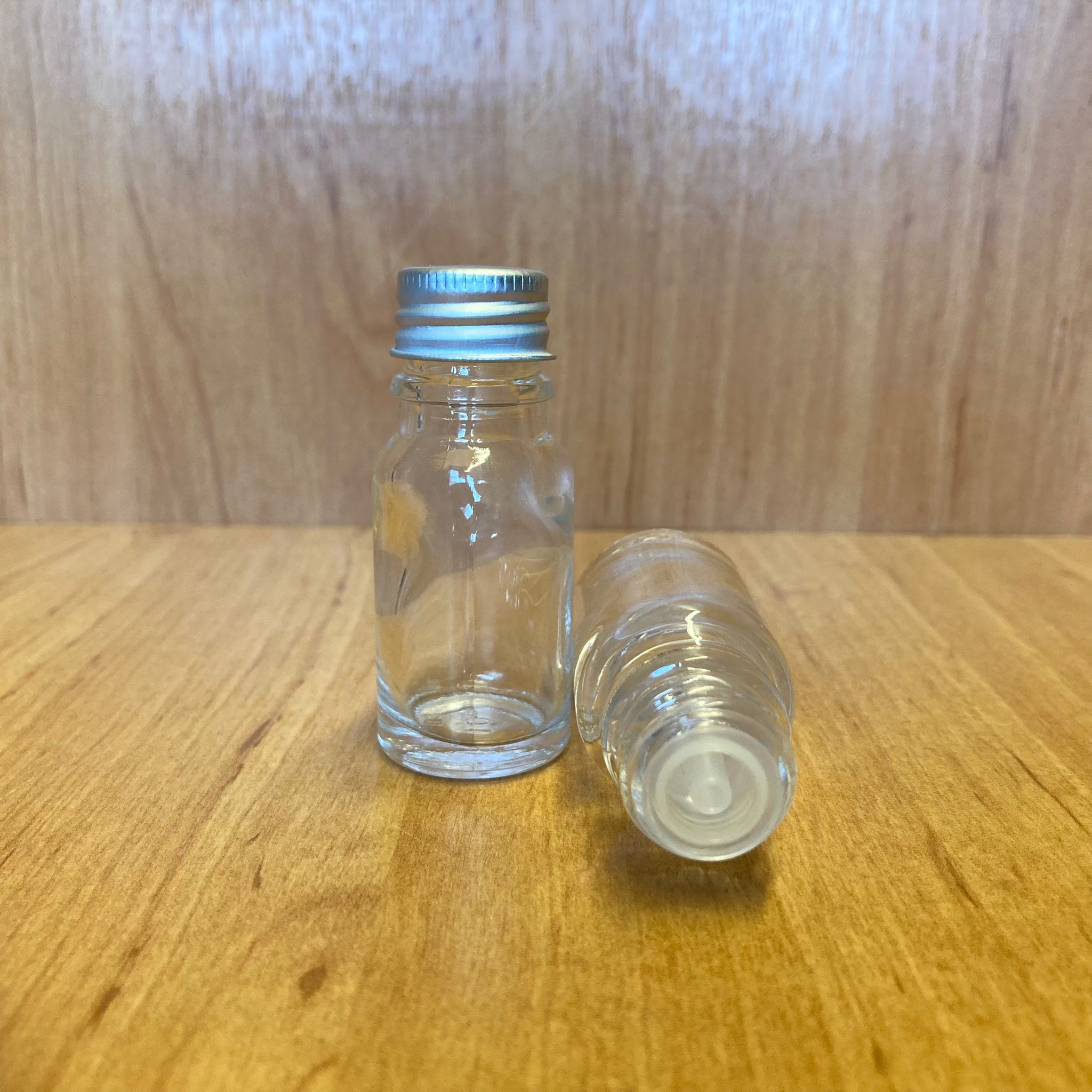 10 Cc Şeffaf İçten Damlalıklı - Gümüş Metal Kapaklı Cam Şişe - 10 Ml Kolonya Tıpalı Cam Şişe