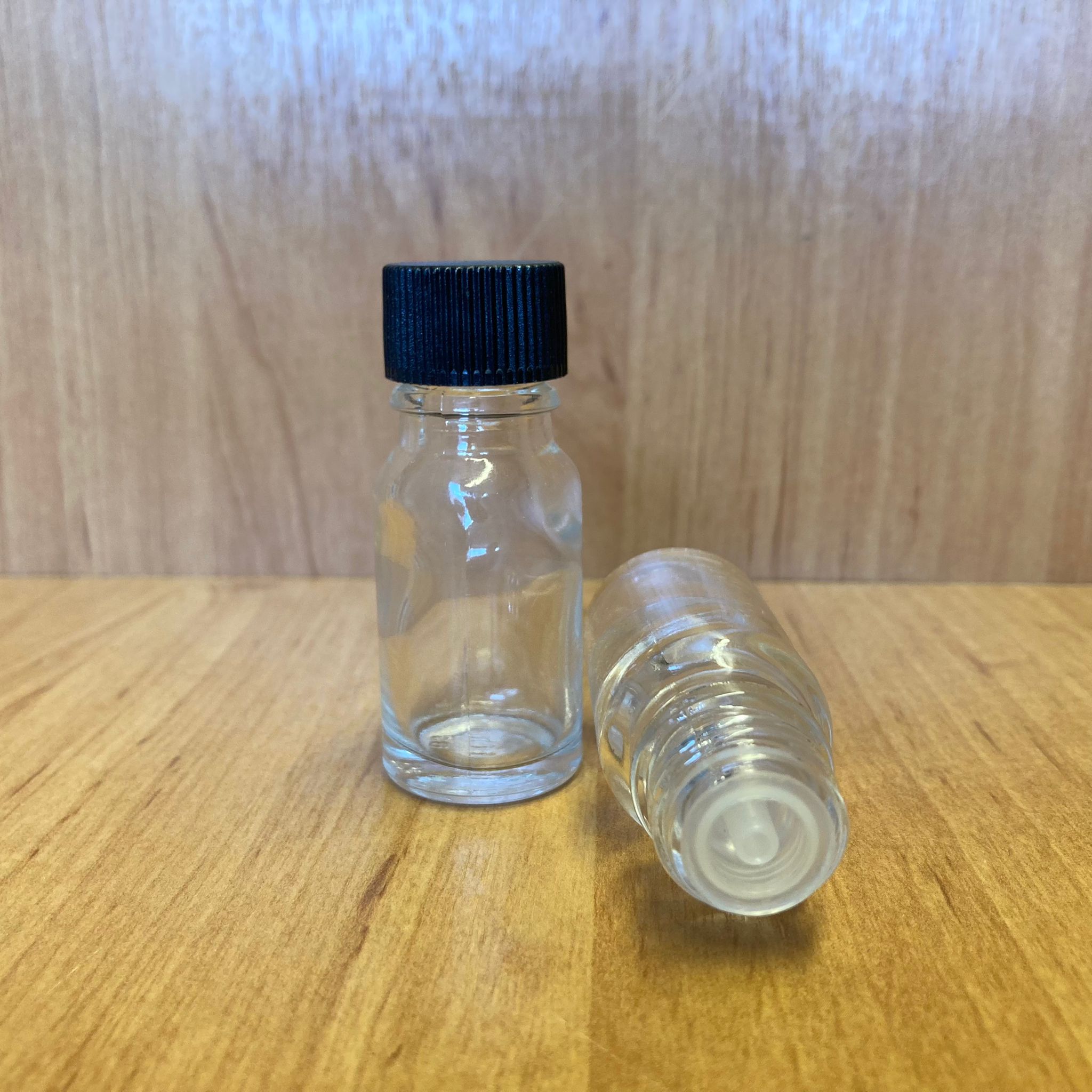 10 Cc Şeffaf İçten Damlalıklı - Siyah Plastik Kapaklı Cam Şişe - 10 Ml Kolonya Tıpalı Cam Şişe