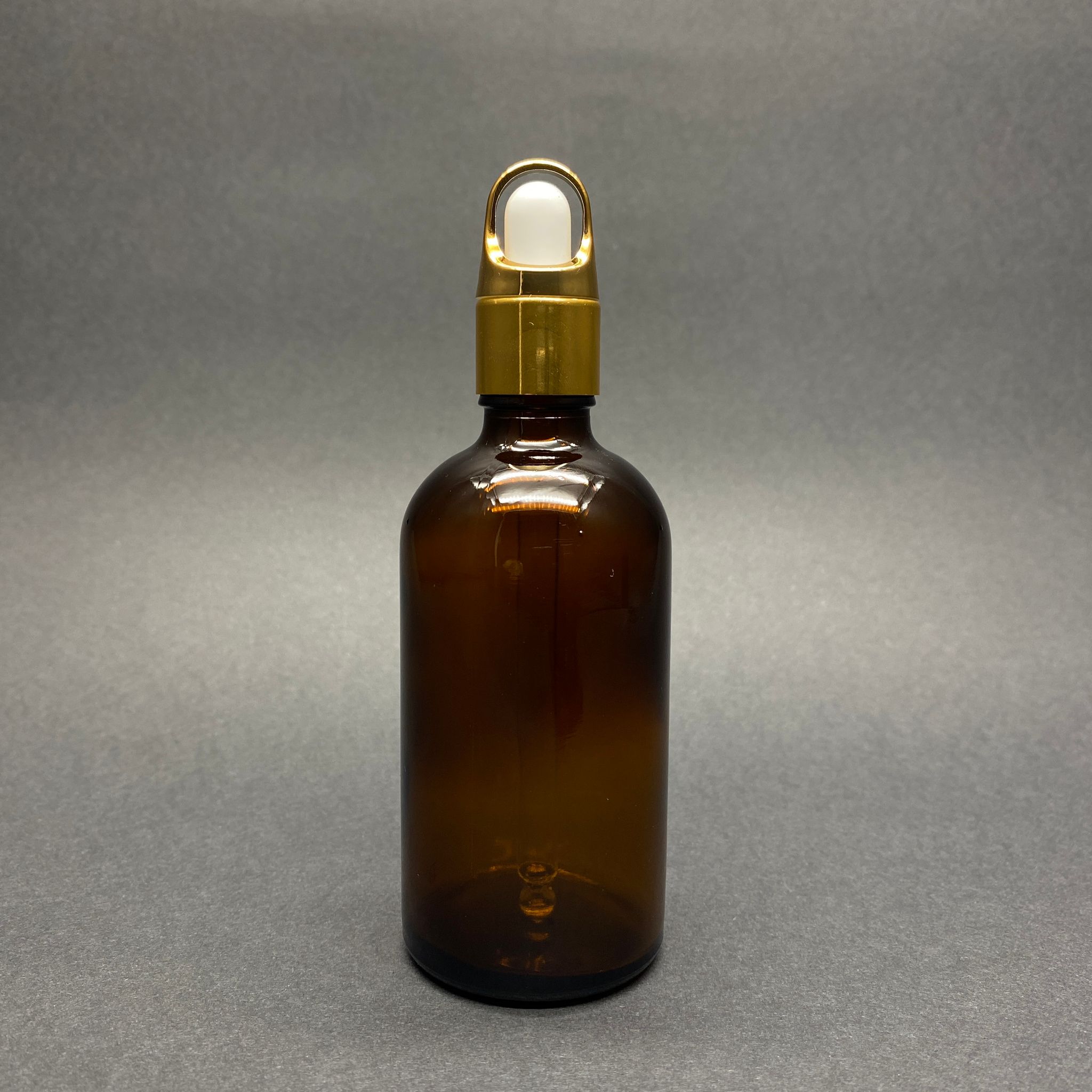 100 Cc Amber Cam Damlalıklı Şişe - Beyaz Emzik - Gold Flower Sepet Model Metalik Kapak - 100 Ml Cam Damlalıklı Şişe
