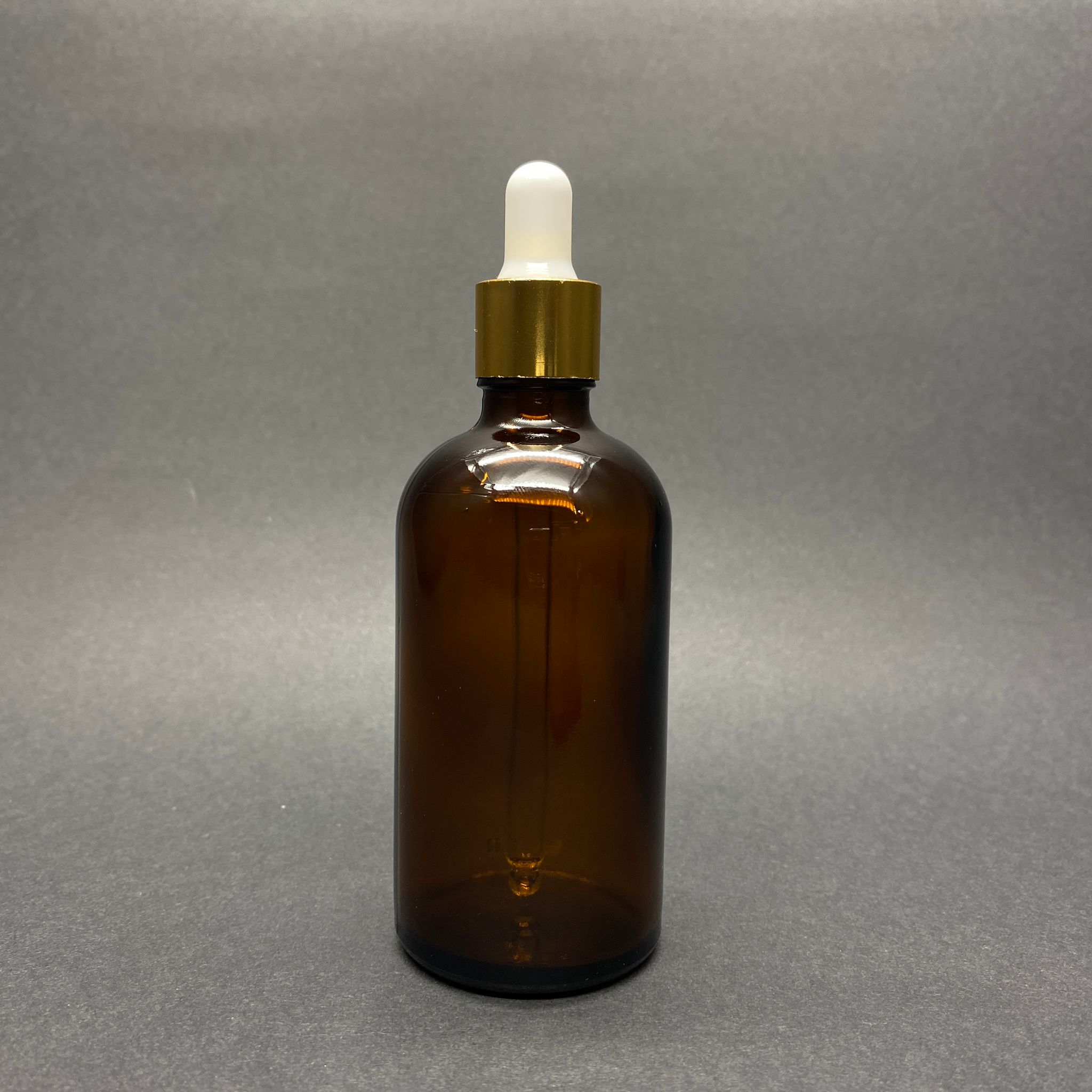 100 Cc Amber Cam Damlalıklı Şişe - Beyaz Emzik - Gold Metalik Kapak - 100 Ml Kahverengi Cam Damlalıklı Şişe