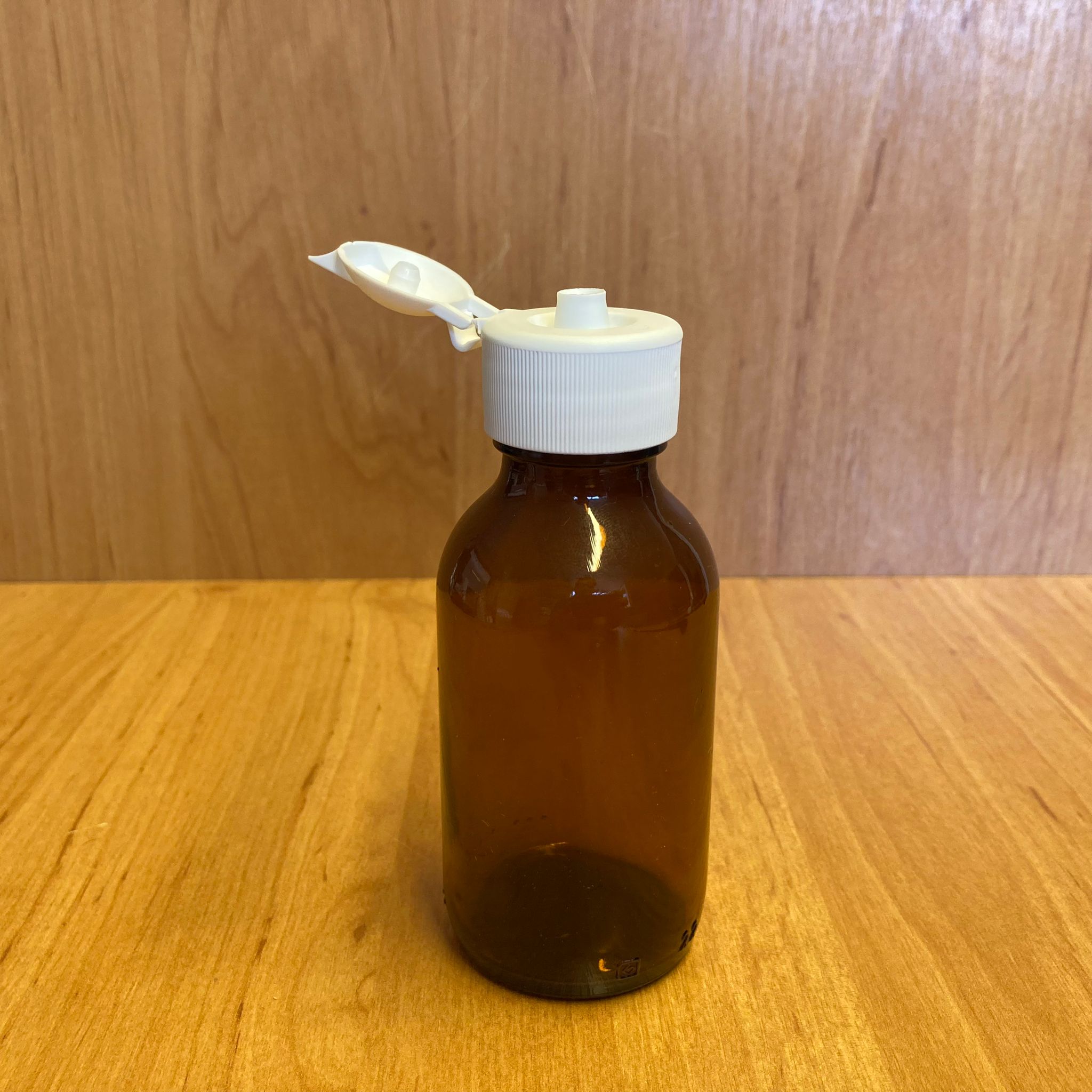 100 Cc Amber Cam Şişe - Beyaz Akıtıcılı Fliptop Kapaklı - 100 Ml Kahverengi Boş Şurup Şişesi - Açılır Kapanır Kapaklı