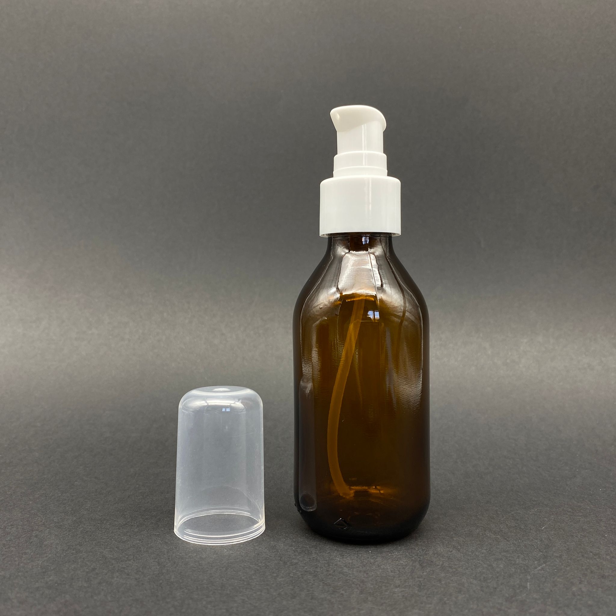 100 Cc Amber Cam Şişe - Beyaz Losyon Pompalı  - 100 Ml Kahverengi Pompalı Cam Şişe (Yoğun Kıvamlı Sıvılarda Tıkanmaz)