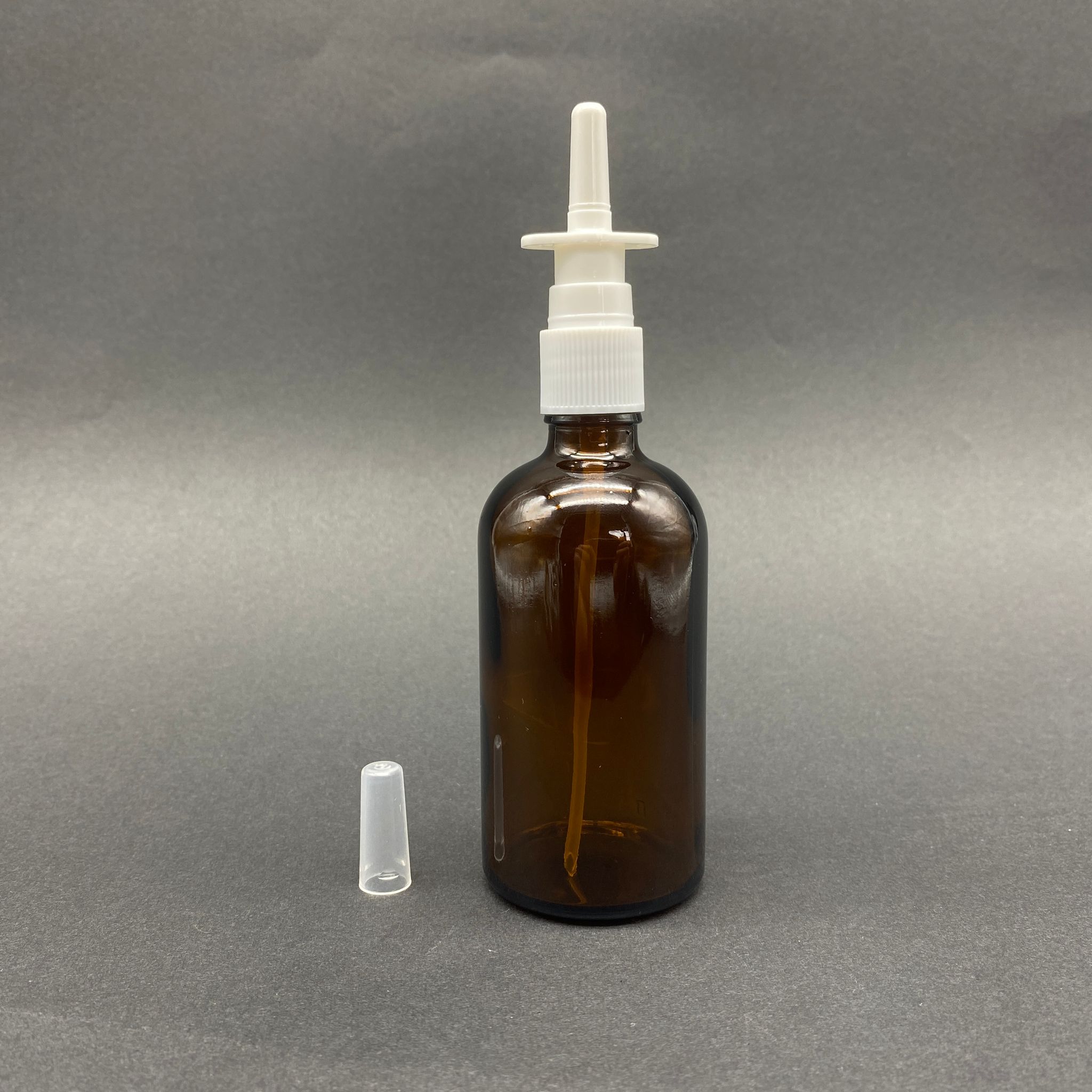 100 Cc Amber Cam Şişe - Beyaz Nazal Burun Spreyli Takım - 100 Ml Burun Spreyli Cam Şişe