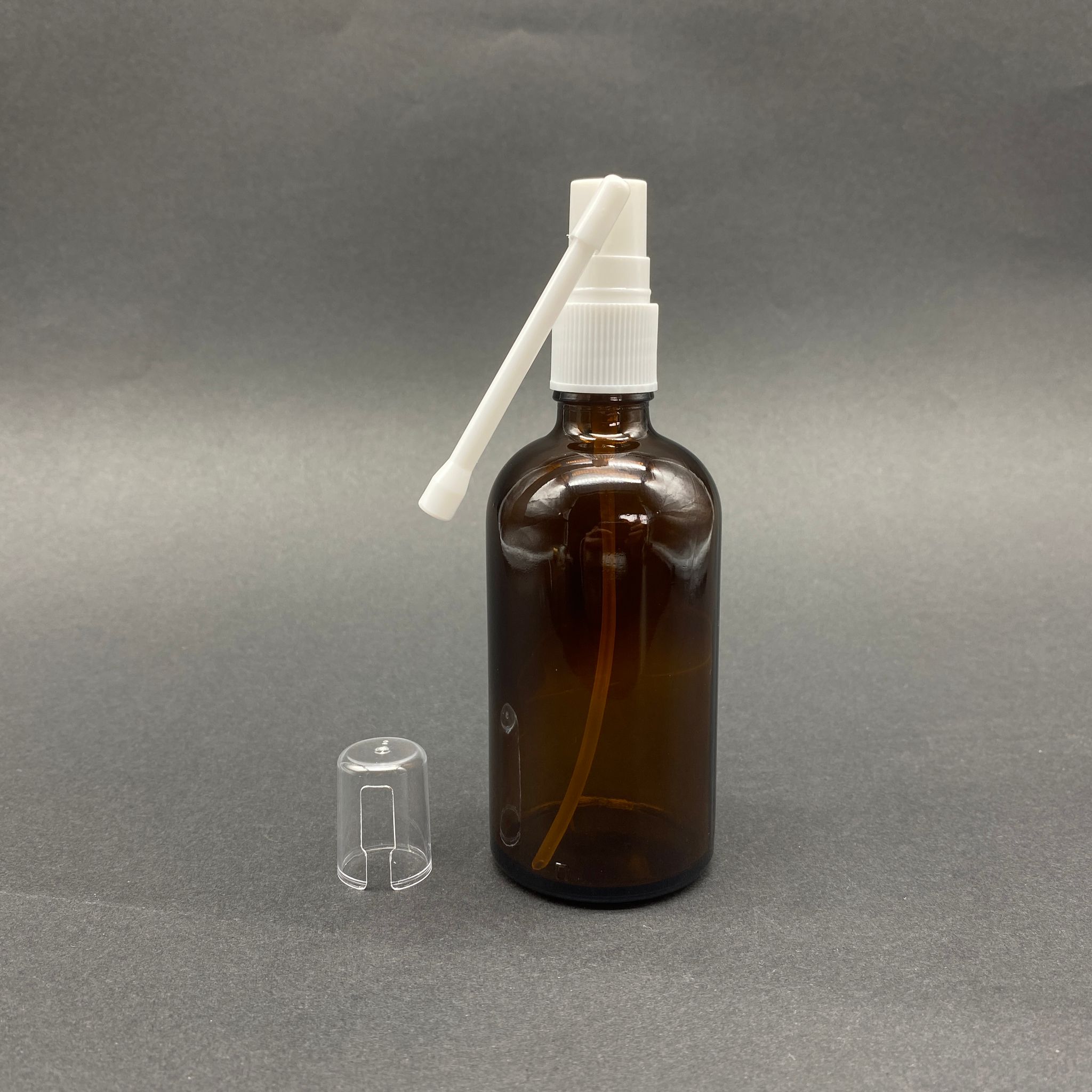 100 Cc Amber Cam Şişe - Beyaz Oral (Boğaz) Spreyli Takım - 100 Ml Spreyli Cam Şişe
