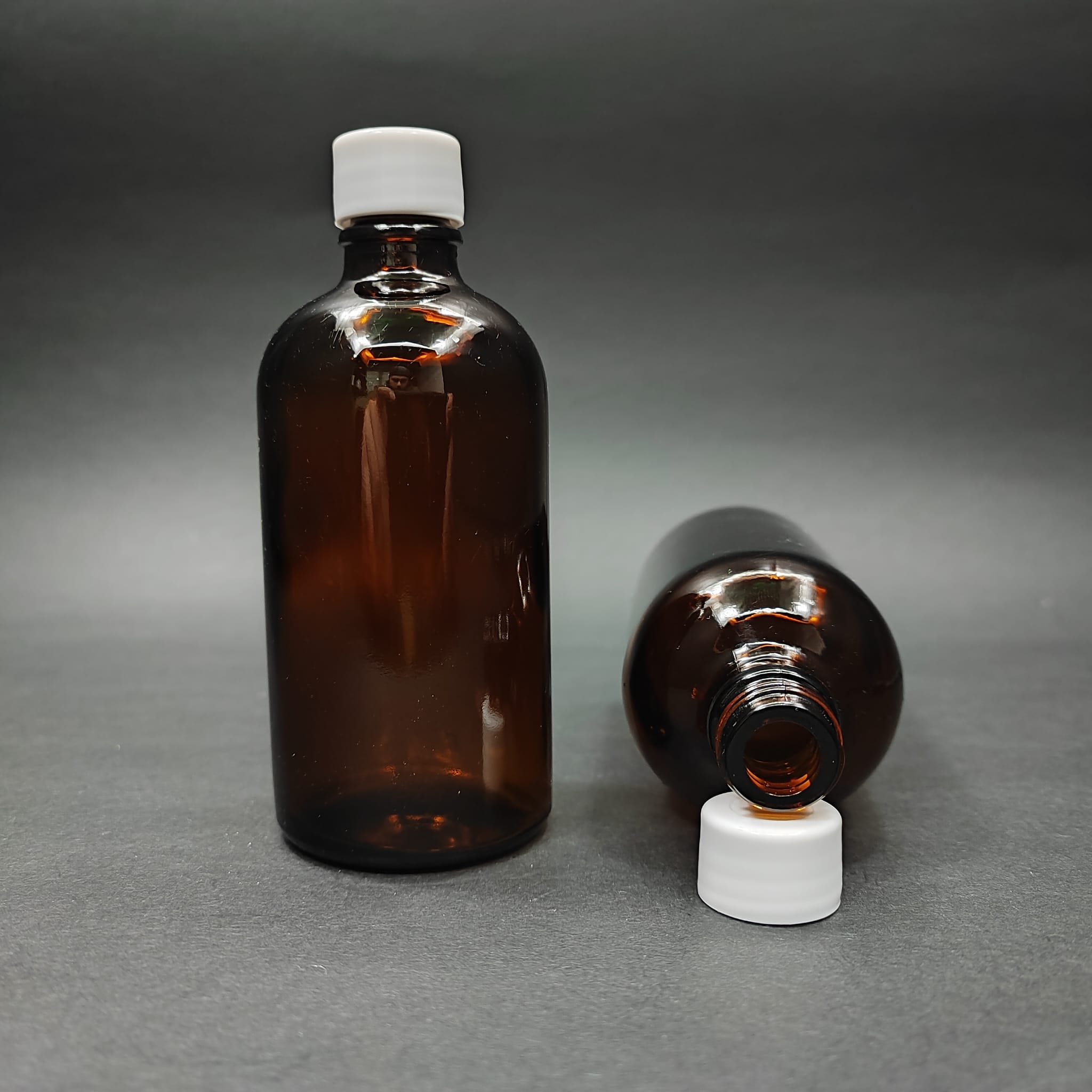 100 Cc Amber Cam Şişe + Kendinden Contalı Sızdırmaz Beyaz Kapak - 100 Ml Kapaklı Kahverengi Cam Şişe