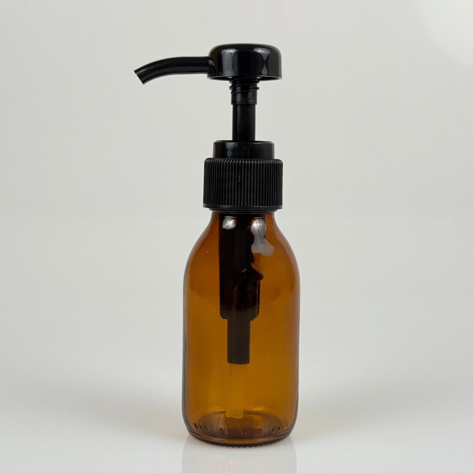 100 Cc Amber Cam Şişe + Siyah Dozaj Pompalı (Her Basmada 4 Cc Sıvı Atar)  - 100 Ml Pompalı Şişe - Şurup, Şampuan, Krem Gibi Yoğun Kıvamlı Sıvılarda Kullanılır