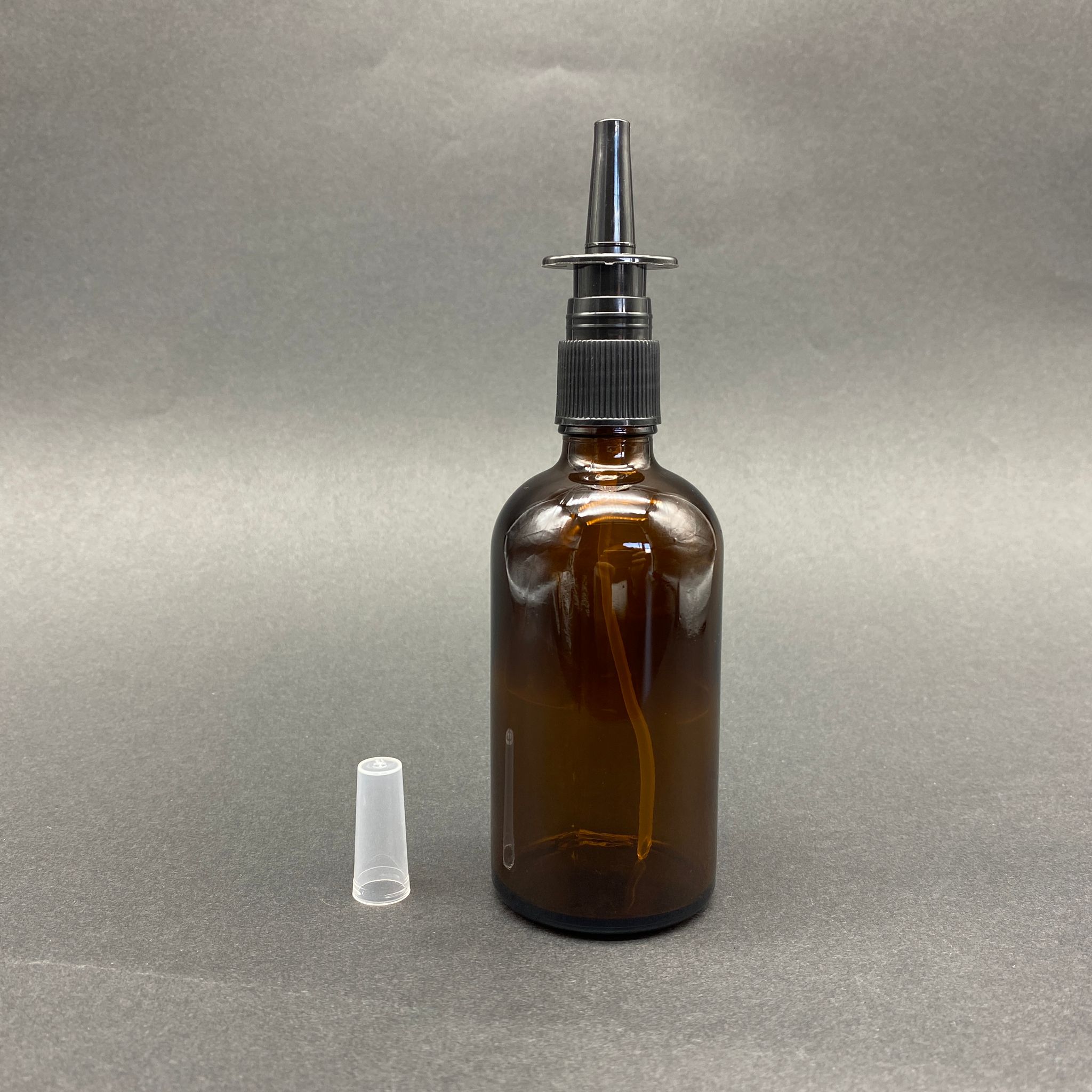 100 Cc Amber Cam Şişe - Siyah Nazal Burun Spreyli Takım - 100 Ml Burun Spreyli Cam Şişe