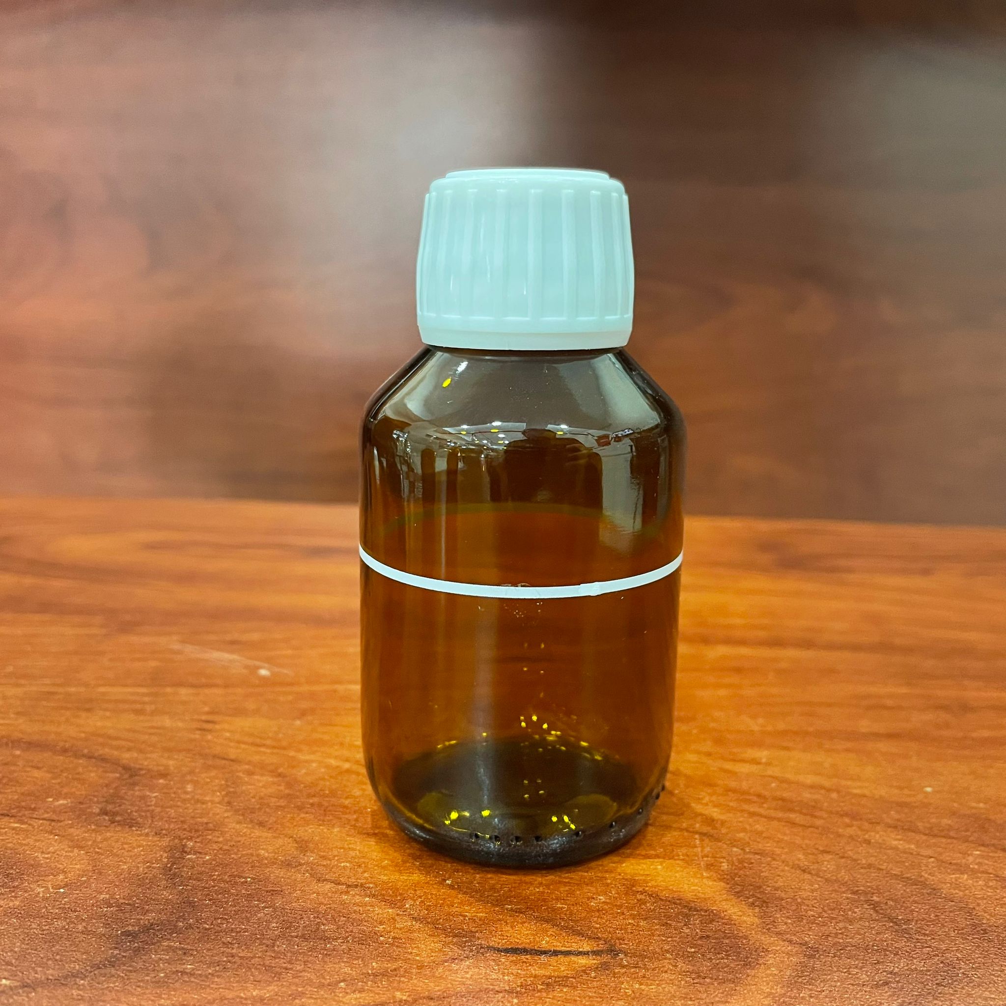 100 Cc Amber Cam Şişe Tombul Çizgili -Beyaz Kilitli Kapaklı - 100 Ml Cam Şişe - Kahverengi Ecza Şişesi