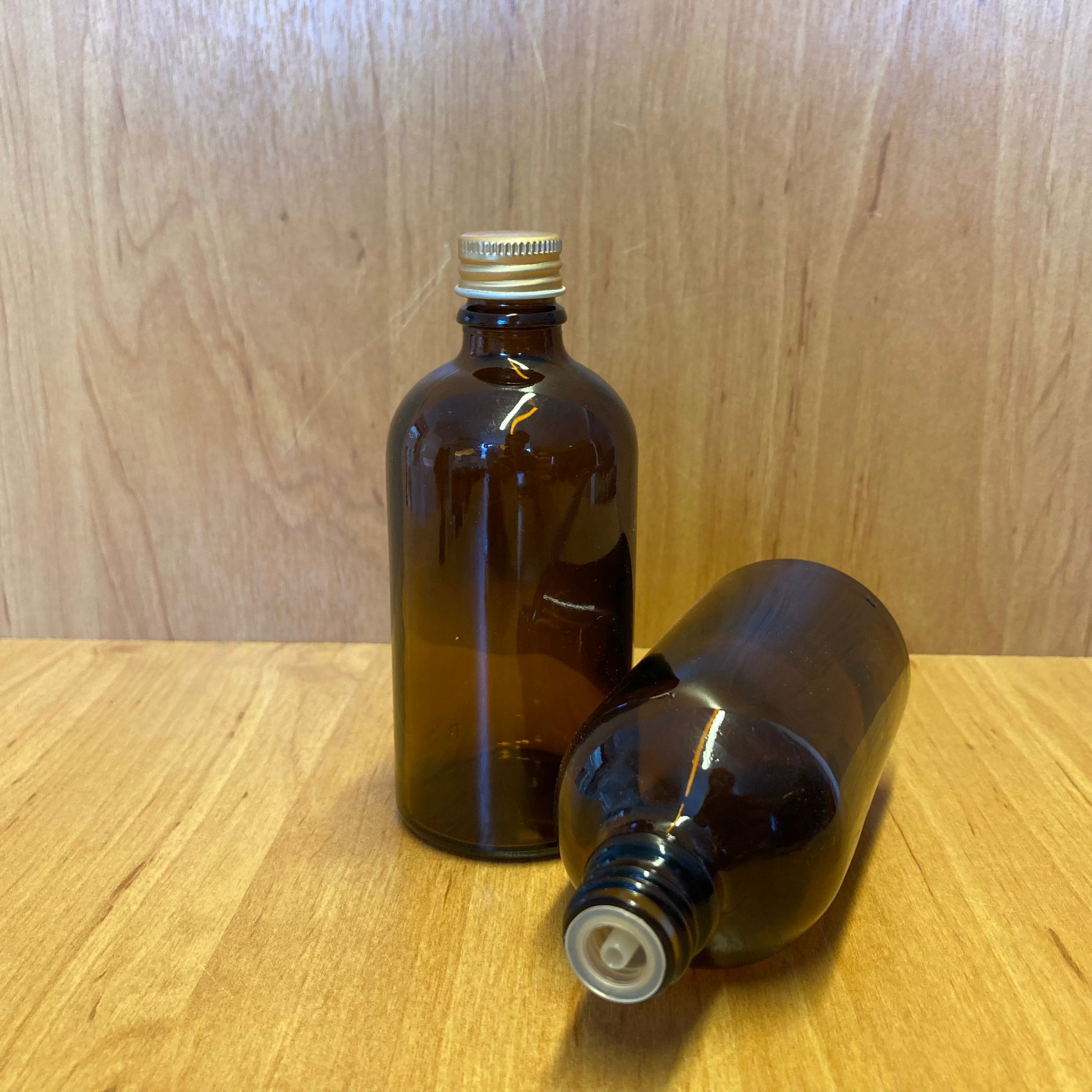 100 Cc Amber İçten Damlalıklı - Gold Metal Kapaklı Cam Şişe - 100 Ml Kolonya Tıpalı Cam Şişe