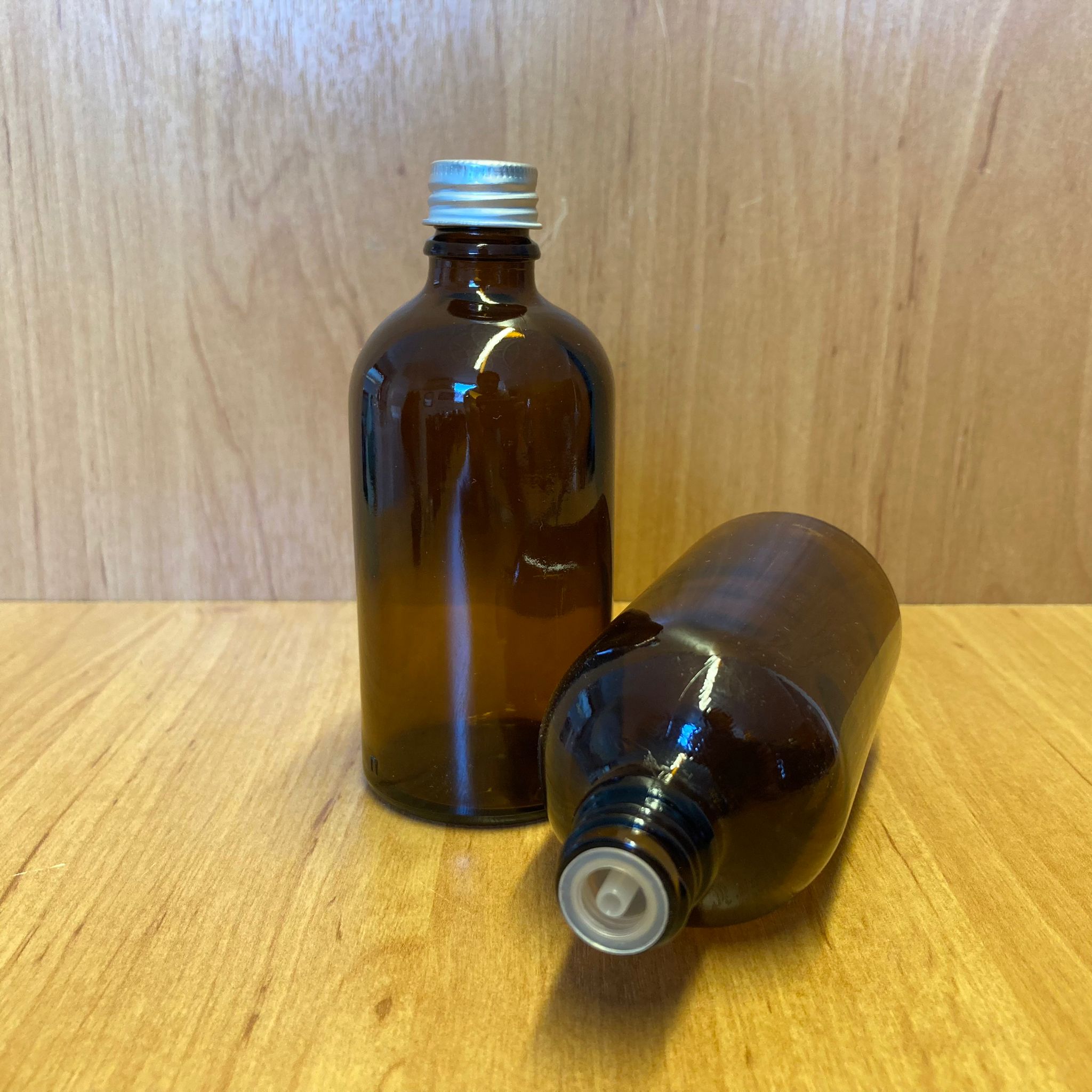100 Cc Amber İçten Damlalıklı - Gümüş Metal Kapaklı Cam Şişe - 100 Ml Kolonya Tıpalı Cam Şişe