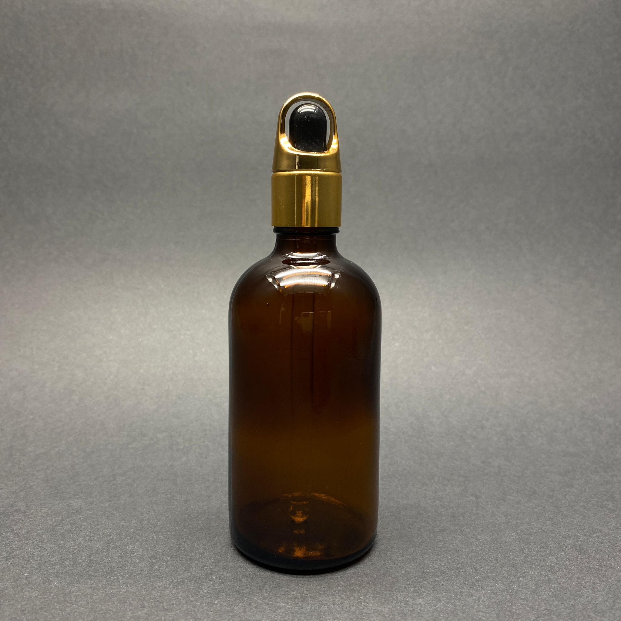 100 Cc Amber Kahverengi Cam Damlalıklı Şişe - Siyah Emzik - Gold Flower Sepet Model Metalik Kapak - 100 Ml Cam Damlalıklı Şişe