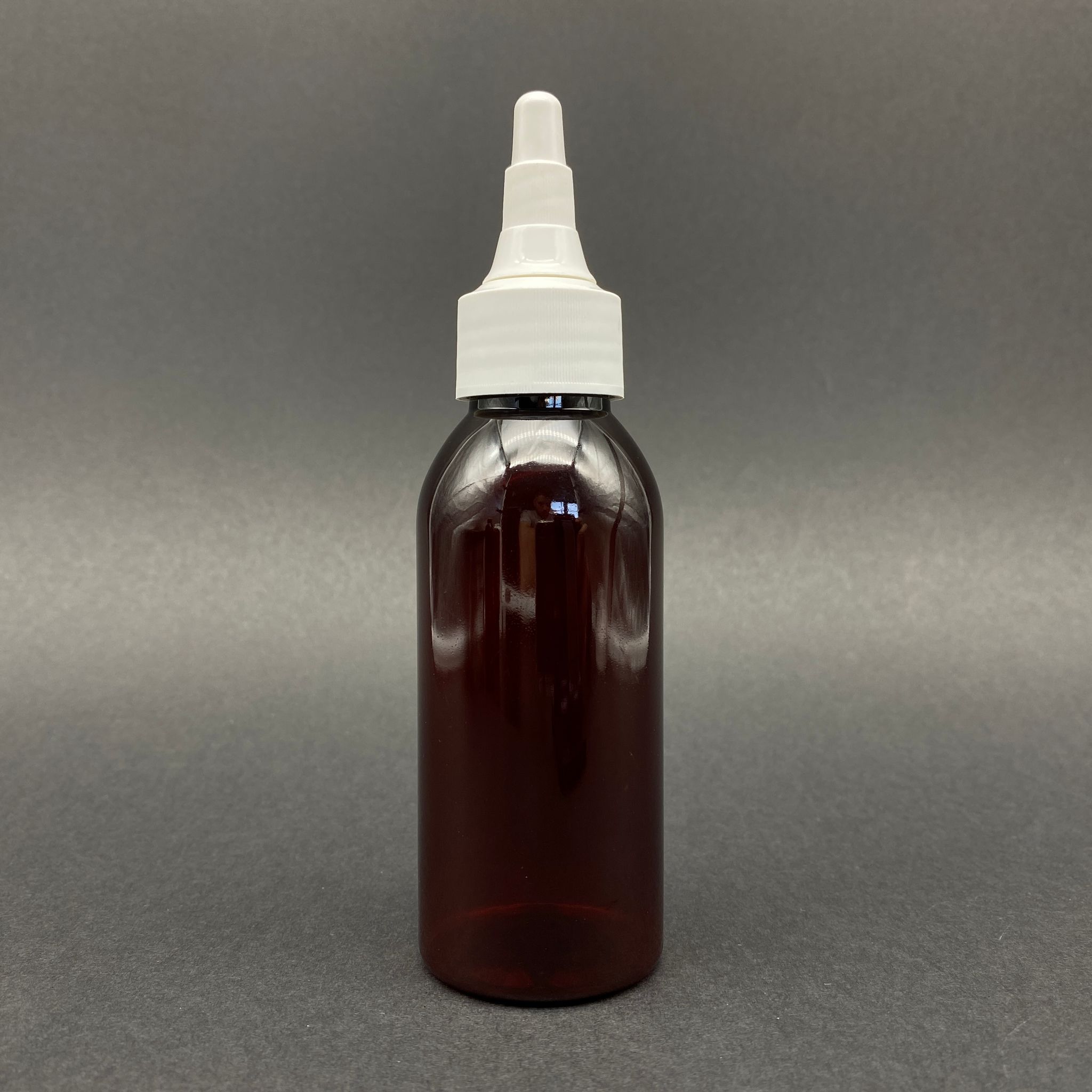 100 Cc Amber Sert Pet Şişe - Beyaz Asansör Kapaklı  - 100 Ml Kahverengi Plastik Akıtıcılı Şişe