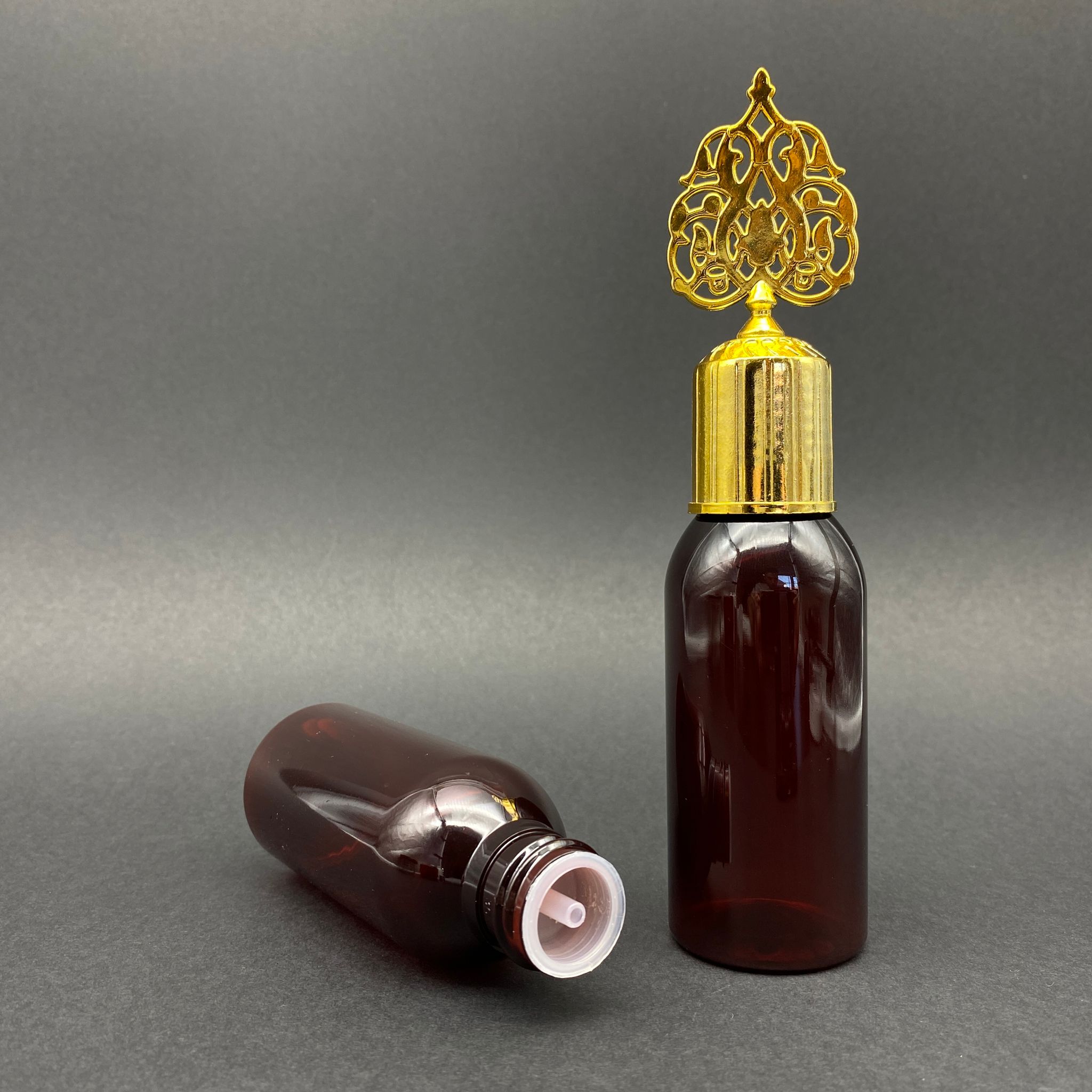 100 Cc Amber Sert Pet Şişe - Gold Osmanlı Kapaklı - Kolonya Tıpalı - 100 Ml Kahverengi Plastik Kolonya Şişesi