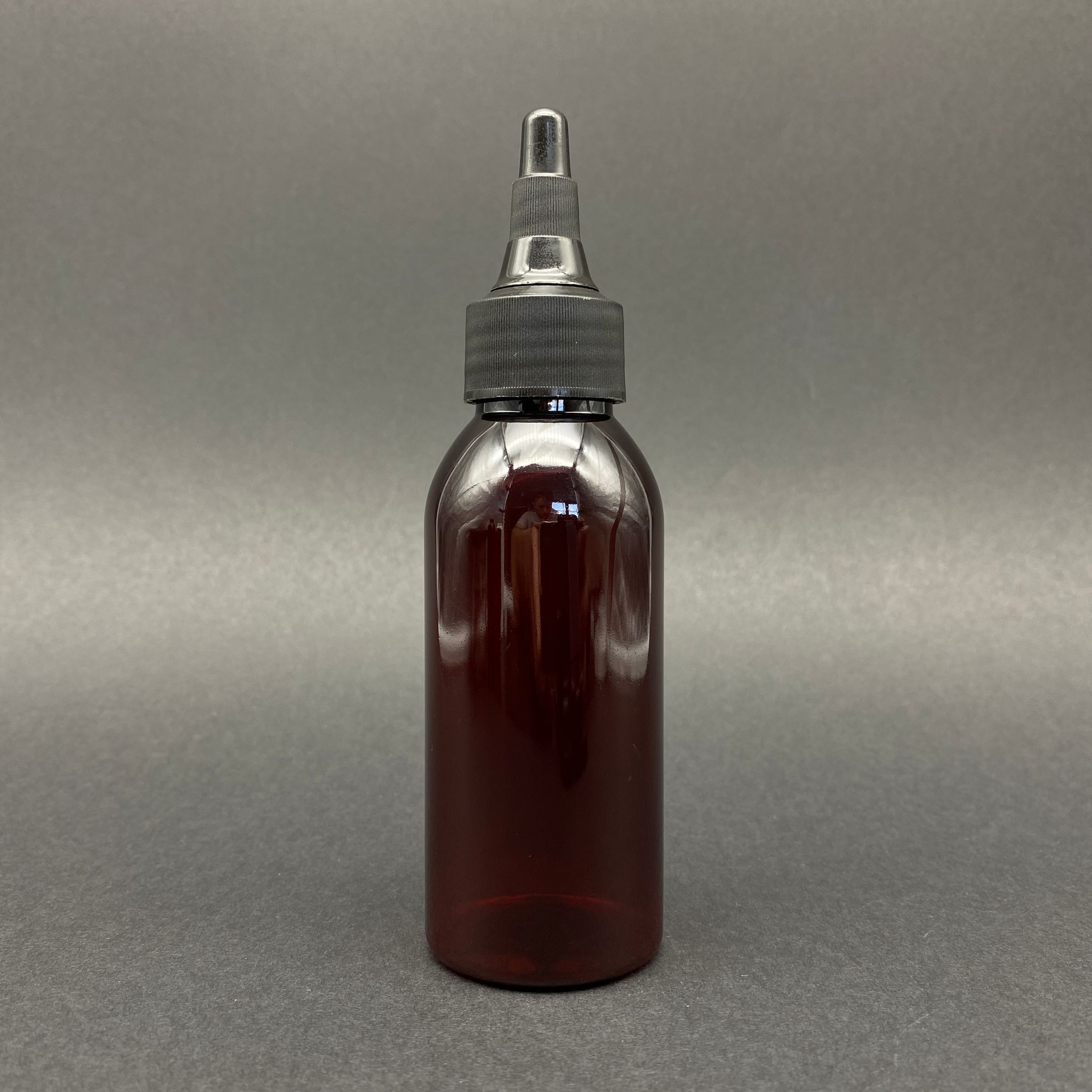 100 Cc Amber Sert Pet Şişe - Siyah Asansör Kapaklı  - 100 Ml Kahverengi Plastik Akıtıcılı Şişe