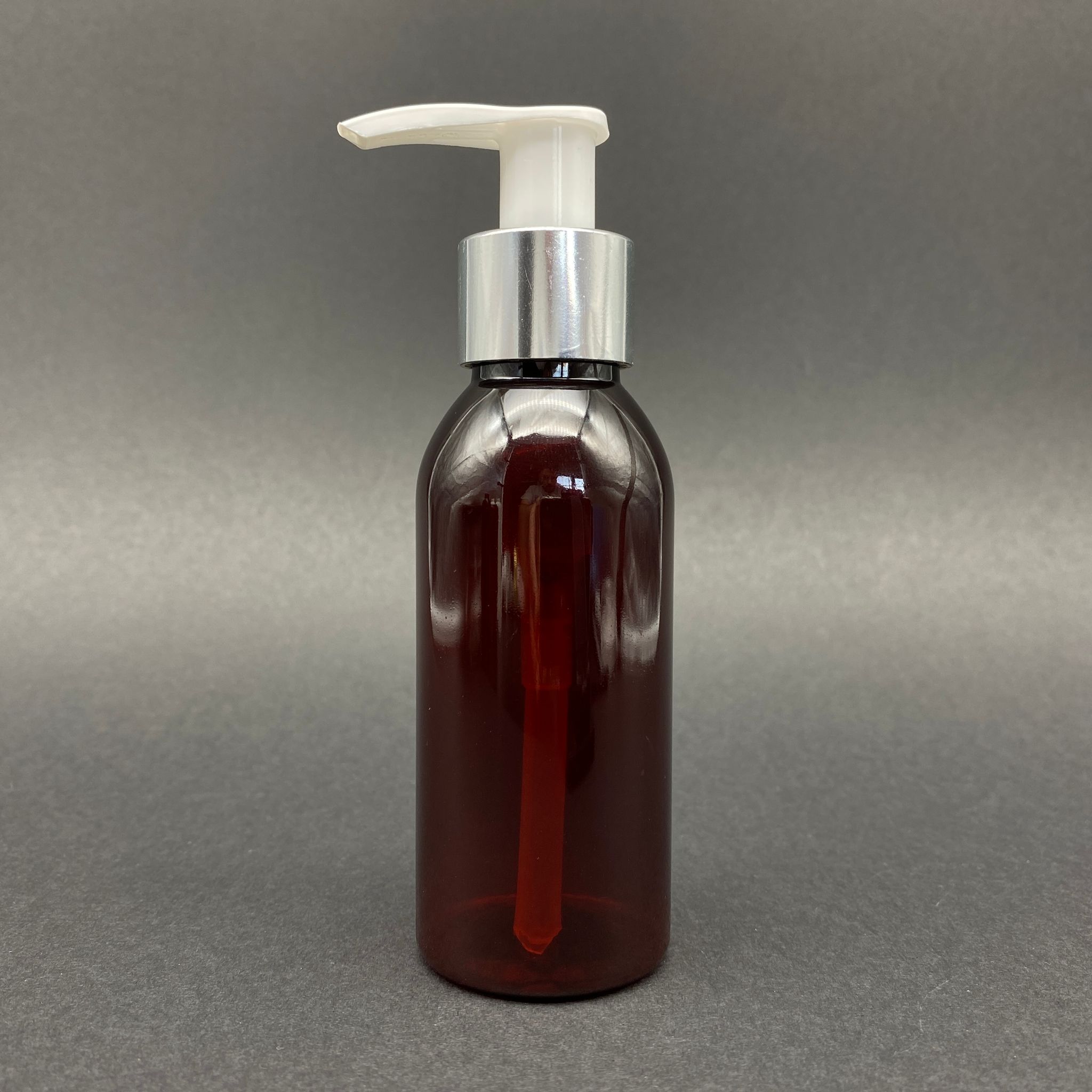 100 Cc Amber Sert Plastik Şişe Gümüş Pompalı Takım - 100 Ml Kahverengi Pompalı Pet Şişe