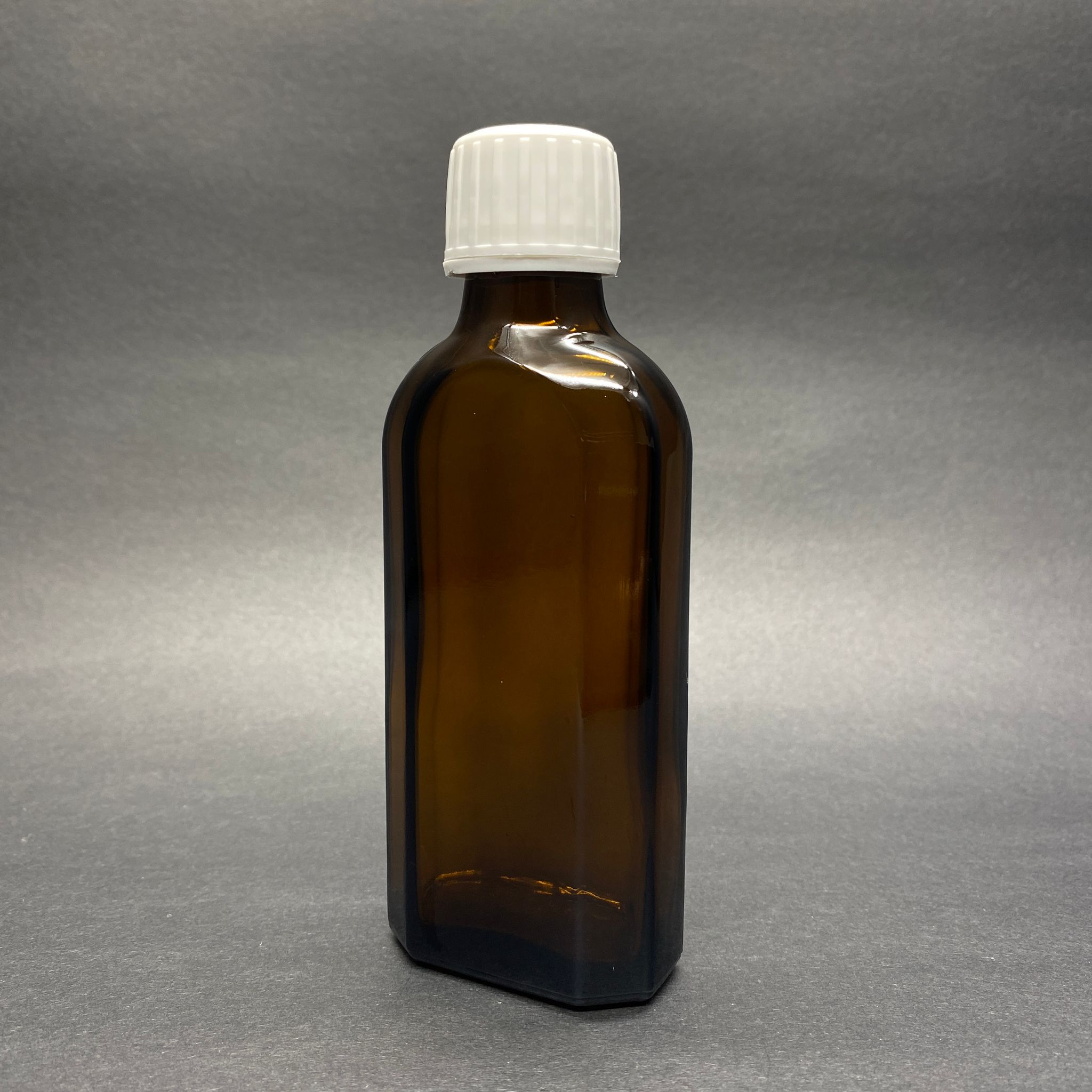 100 Cc Amber Yassı Cam Şişe - Beyaz Kilitli Ecza Kapaklı - 100 Ml Kahverengi Yassı Model Cam Şişe