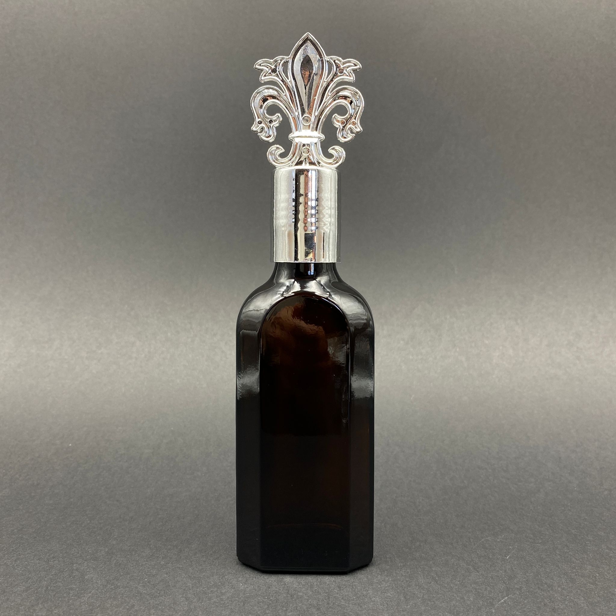 100 Cc Amber Yassı Cam Şişe - Gümüş Osmanlı Kapaklı - Kolonya Tıpalı  - 100 Ml Kahverengi Yassı Model Cam Kolonya Şişesi