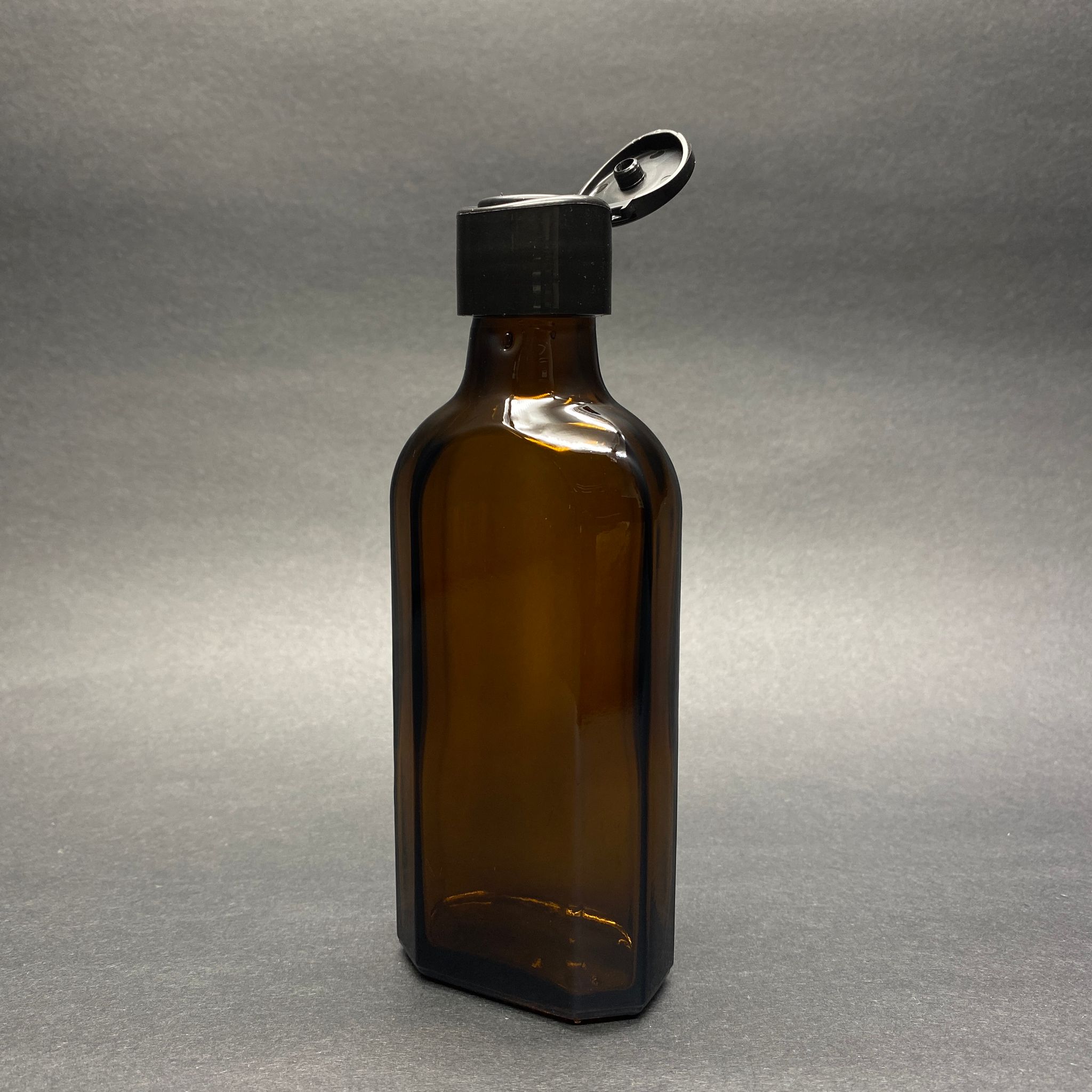 100 Cc Amber Yassı Cam Şişe - Siyah Farmasi Model Fliptop Akıtıcılı Kapaklı - 100 Ml Kahverengi Yassı Model Cam Şişe