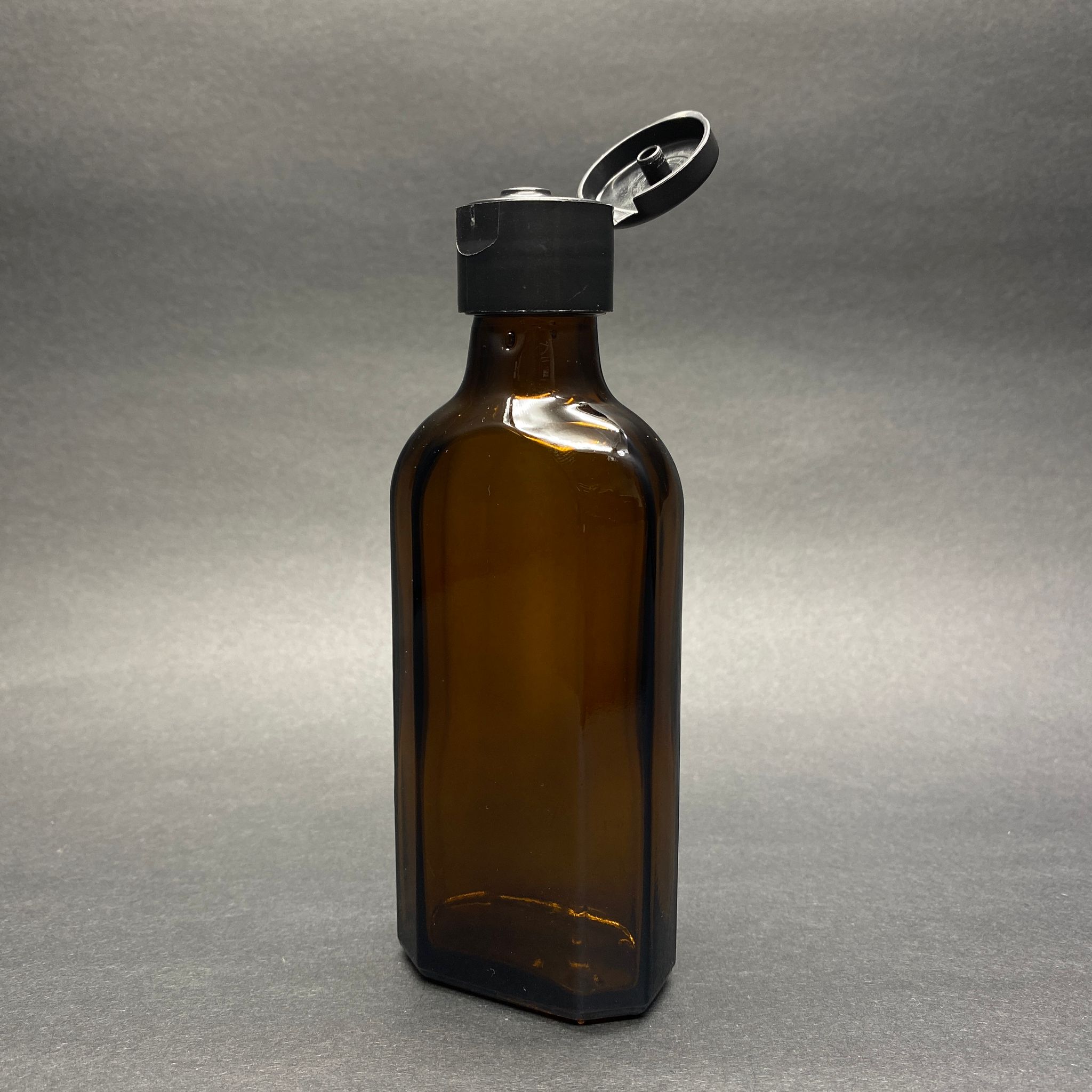 100 Cc Amber Yassı Cam Şişe - Siyah Fliptop Akıtıcılı Kapaklı - 100 Ml Kahverengi Yassı Model Cam Şişe