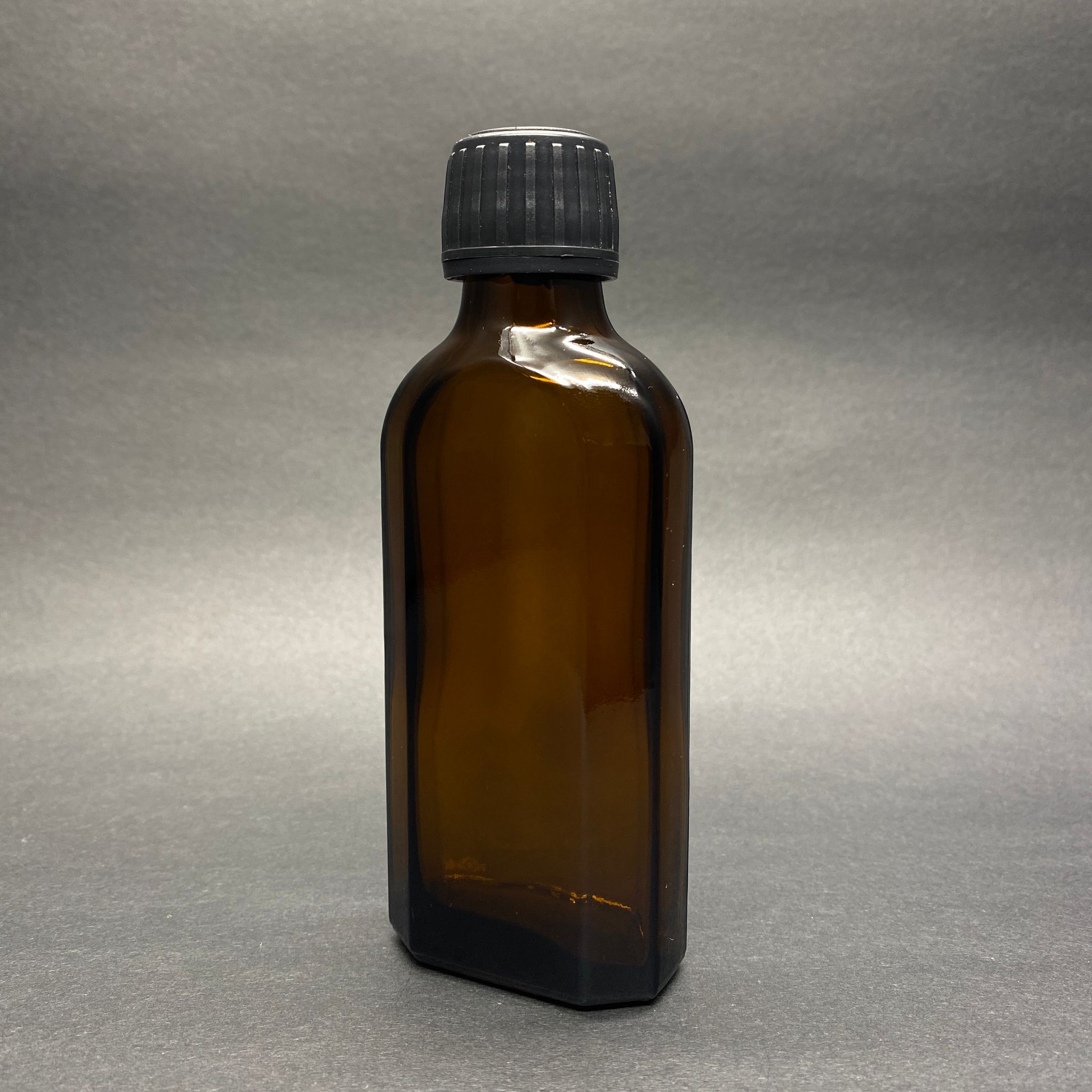 100 Cc Amber Yassı Cam Şişe - Siyah Kilitli Ecza Kapaklı - 100 Ml Kahverengi Yassı Model Cam Şişe
