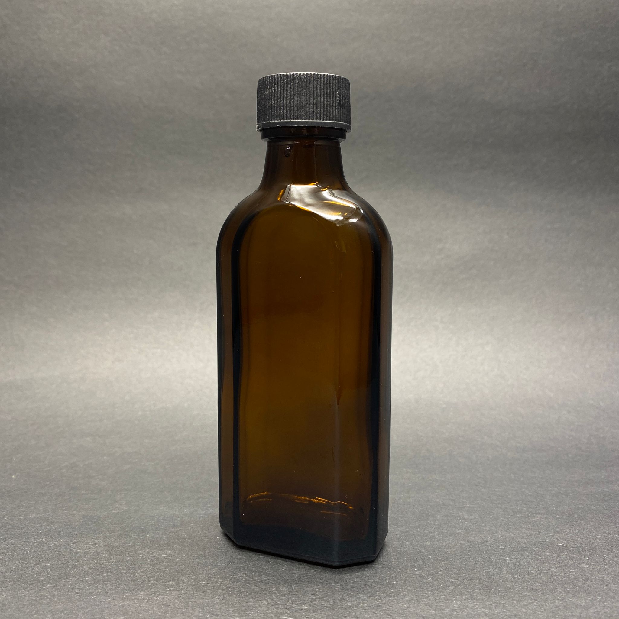 100 Cc Amber Yassı Cam Şişe - Siyah Plastik Kapaklı - 100 Ml Kahverengi Yassı Model Cam Şişe