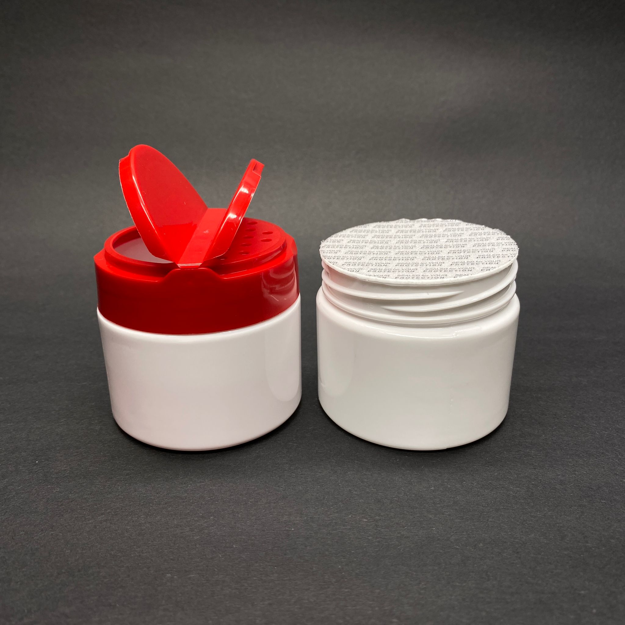 100 Cc Beyaz Pet Baharat Kavanozu - Kırmızı Fliptop Baharat Kapaklı + Sızdırmaz Kendinden Yapışkanlı Köpük Contalı -  Toz Kavanozu , Baharat Ambalajı , Boş Pudra Şişesi . Tuzluk , Baharat Düzenleyici Set İçin Kavanoz