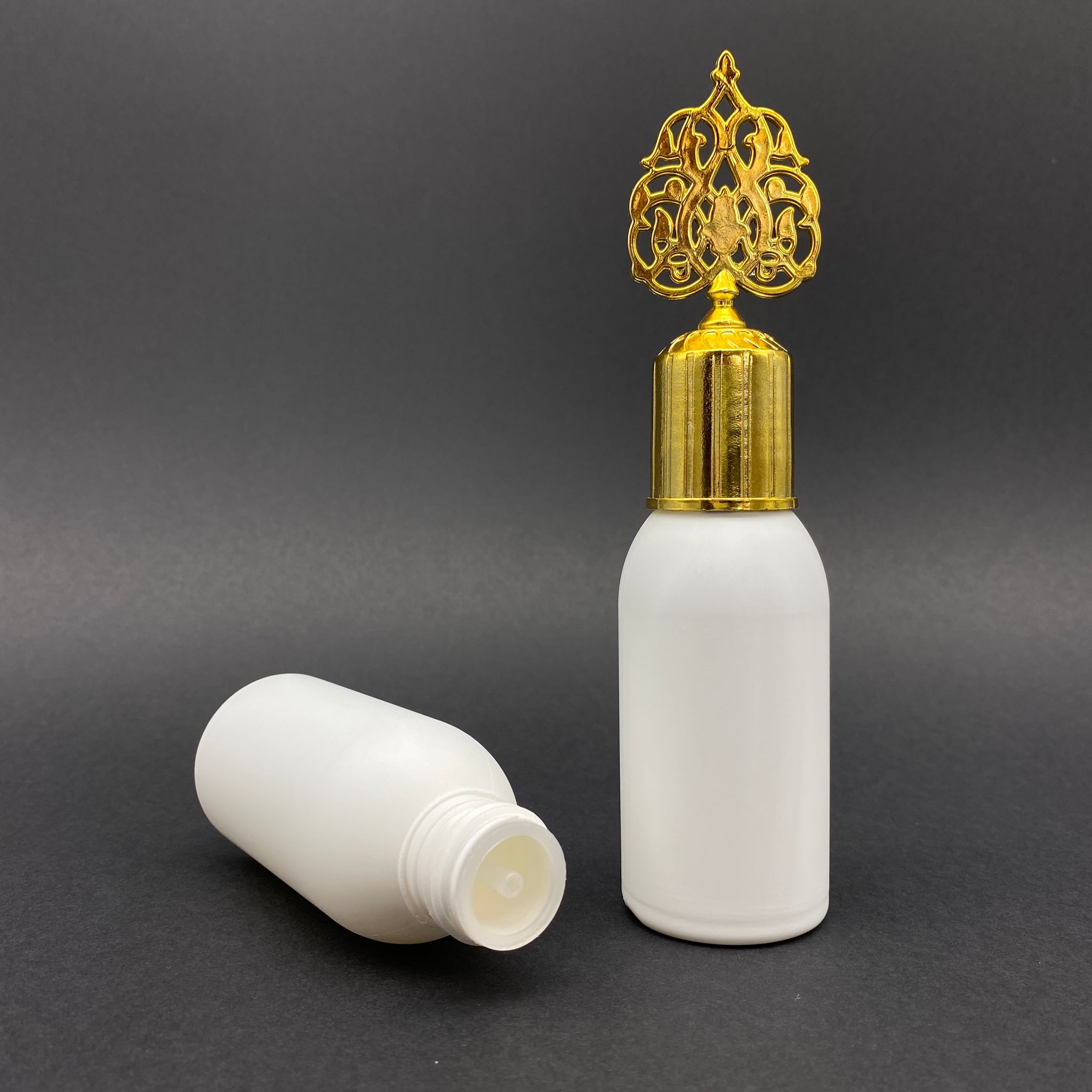 100 Cc Beyaz Polietilen Sert Şişe - Gold Osmanlı Kapaklı - Kolonya Tıpalı - 100 Ml Kapaklı Plastik Şişe