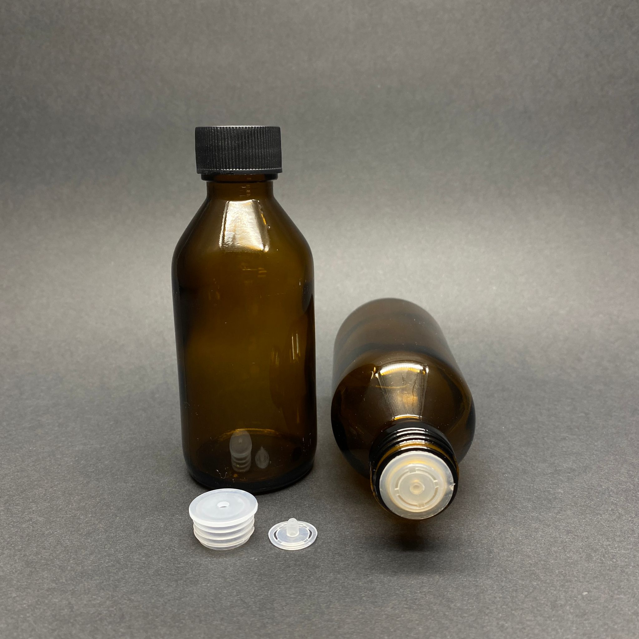 100 Cc Cam Amber İçten Damlalıklı Cam Şişe - Siyah Contalı Kapaklı + Tıpalı - 100 Ml Geniş Ağızlı (Ağız Çapı 25 Mm ) Damlalıklı Cam Şişe