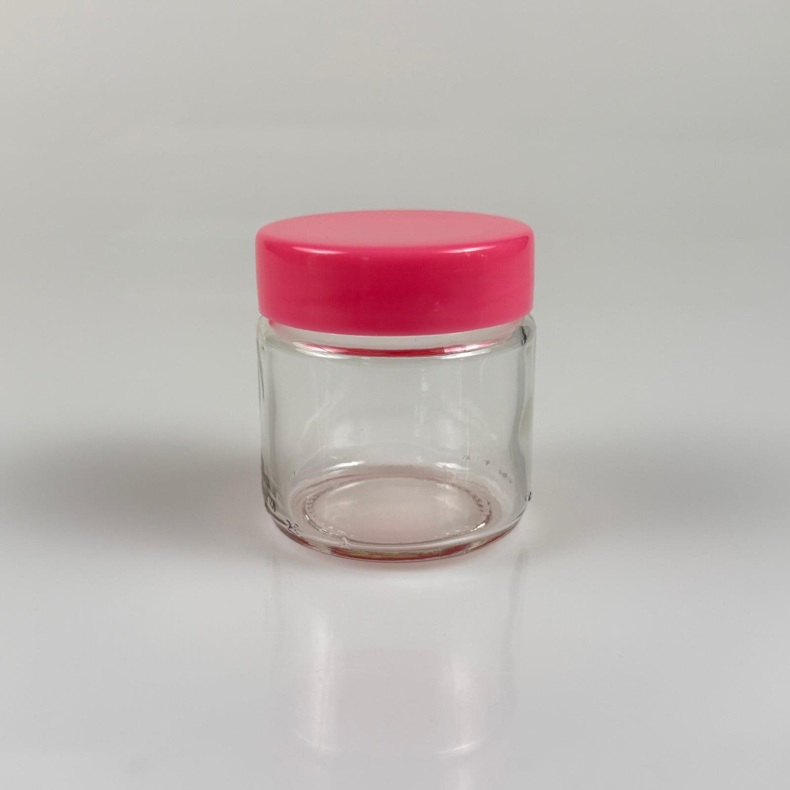 100 Cc Cam Kavanoz + Pembe Plastik Kapak - 100 Ml Plastik Kapaklı Cam Kavanoz (Silme 106 Cc)