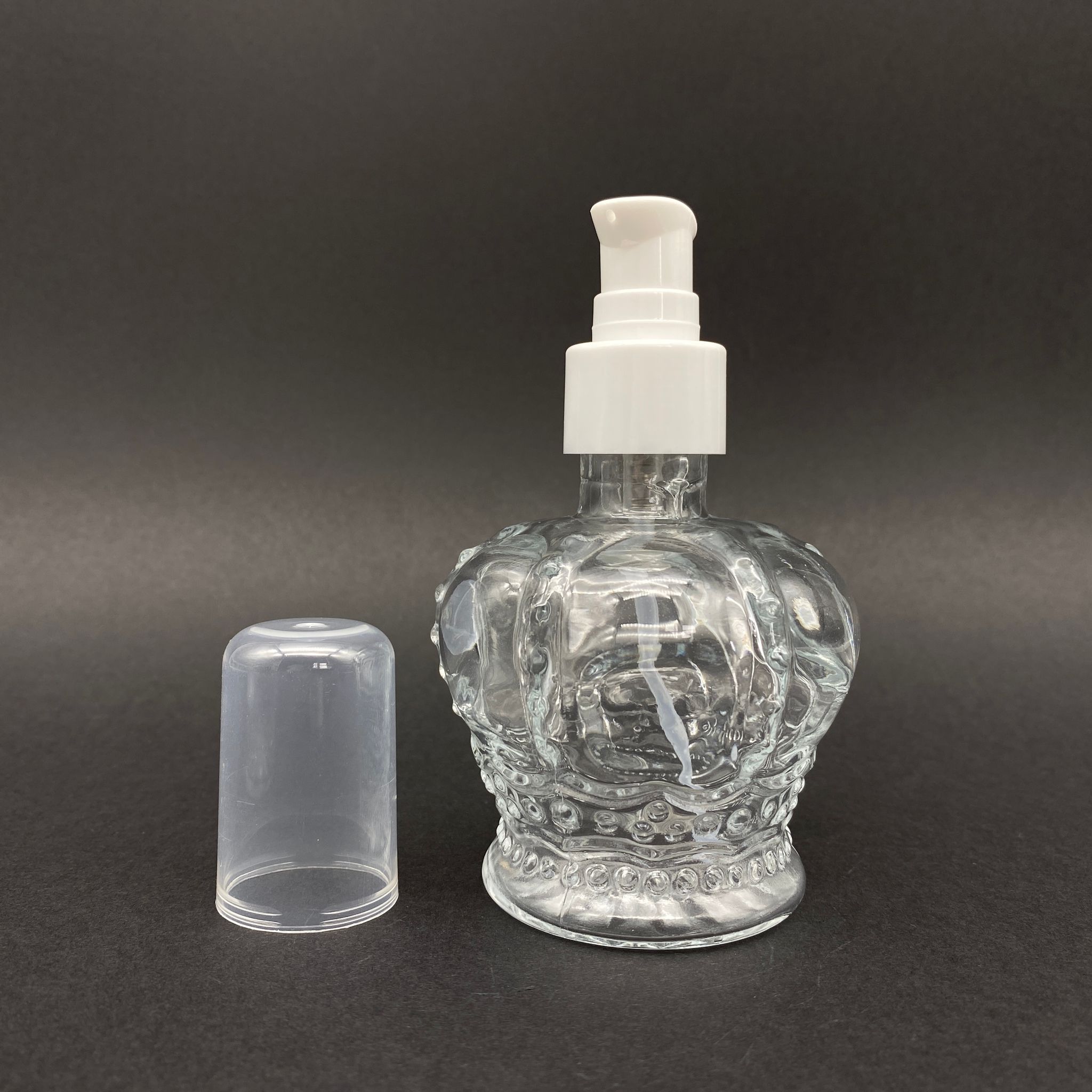 100 Cc Kral Tacı Cam Kolonya Şişesi - Beyaz Losyon Pompası  - 100 Ml Cam Pompalı Kolonya Şişesi (Yoğun Kıvamlı Sıvılarda Kullanılır)