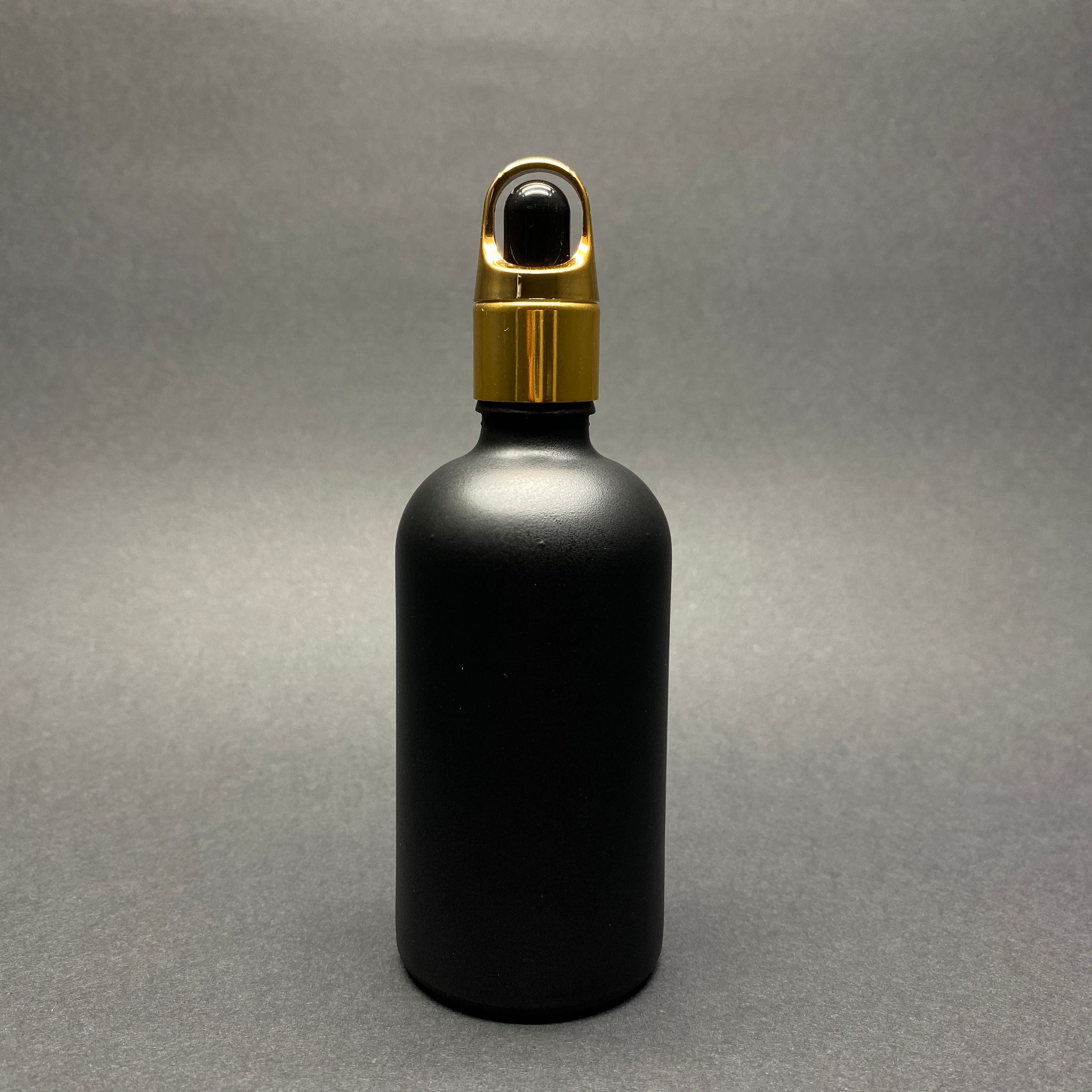 100 Cc Mat Siyah Cam Damlalıklı Şişe - Siyah Emzik - Gold Flower Sepet Model Metalik Kapak - 100 Ml Cam Damlalıklı Şişe