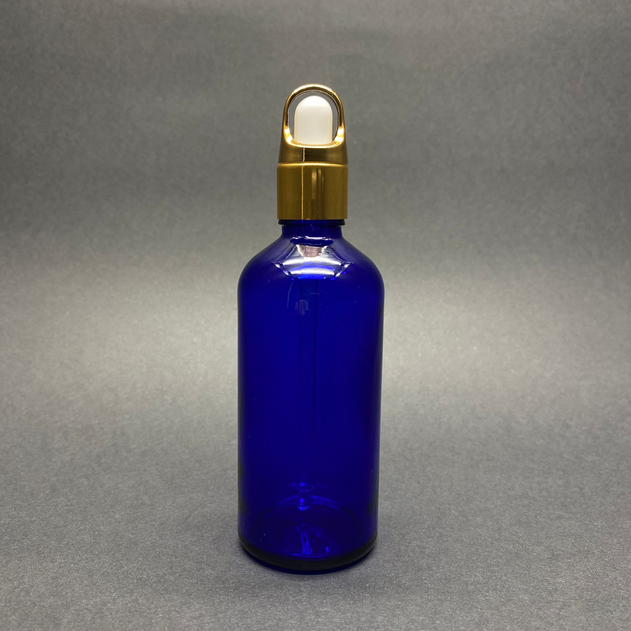100 Cc Mavi Cam Damlalıklı Şişe - Beyaz Emzik - Gold Flower Sepet Model Metalik Kapak - 100 Ml Cam Damlalıklı Şişe